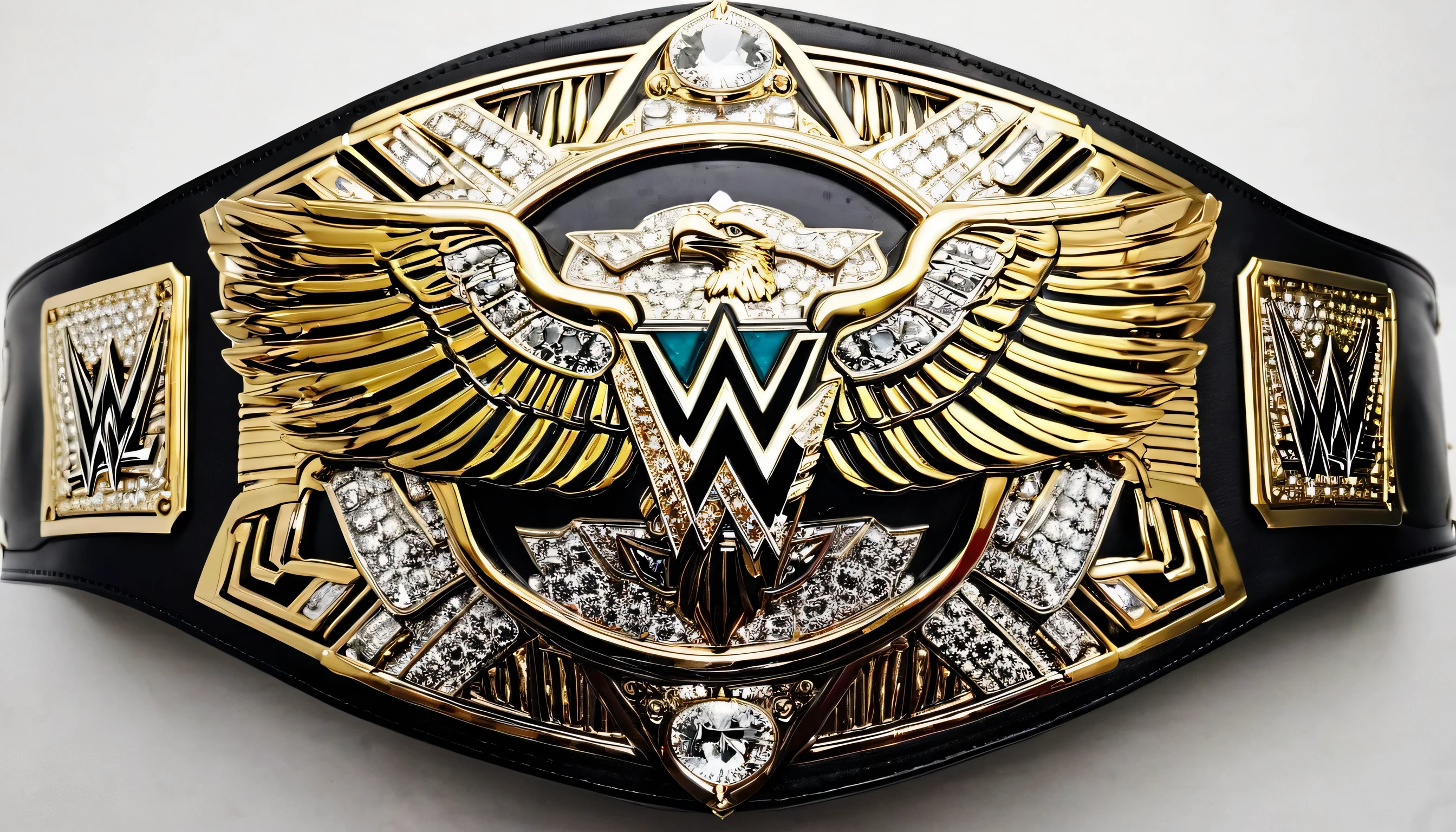 Beautiful WWE world heavyweight championship title belt, winged eagle, big diamond WWE logo in the center 