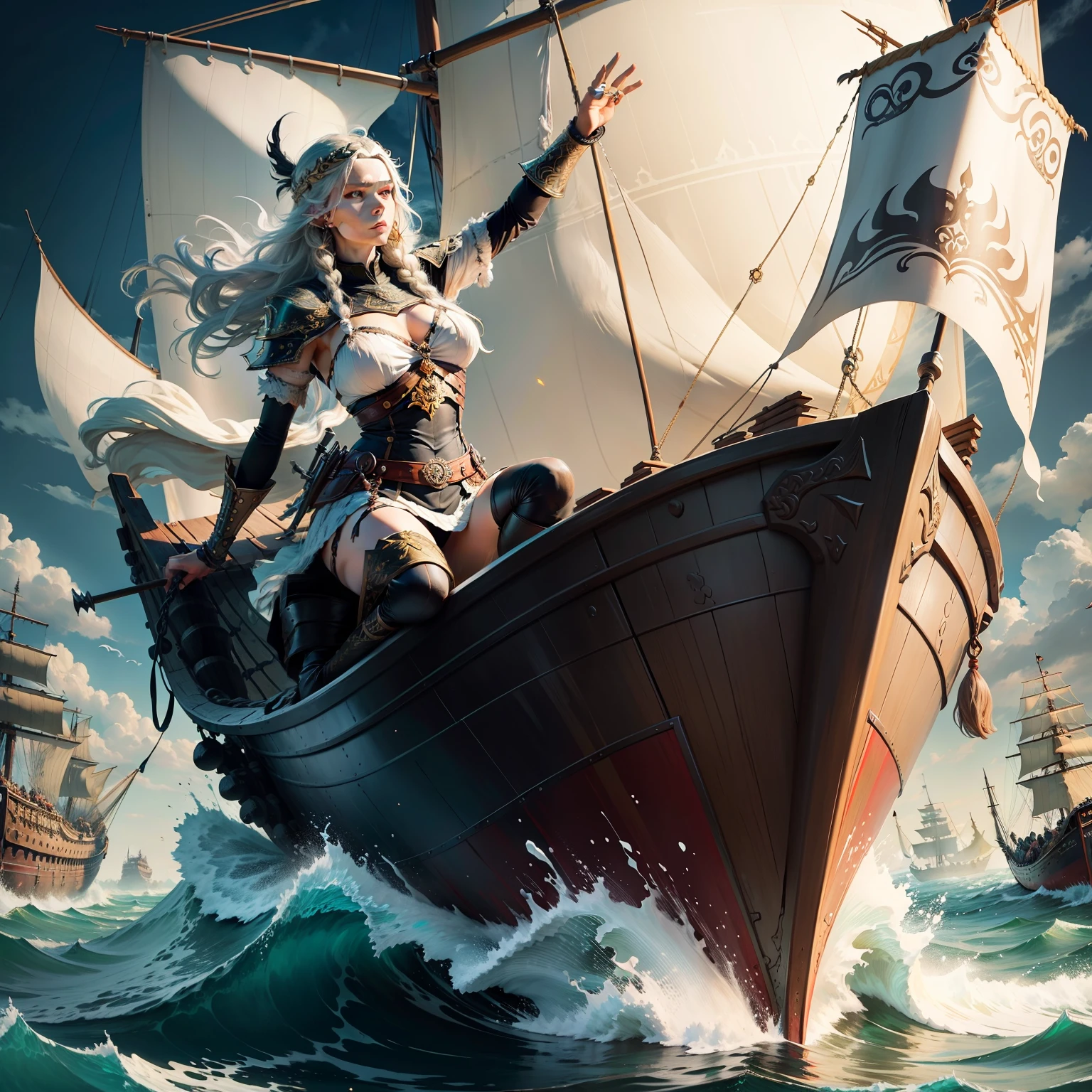 valkiria norse viking woman sailing on a ship
