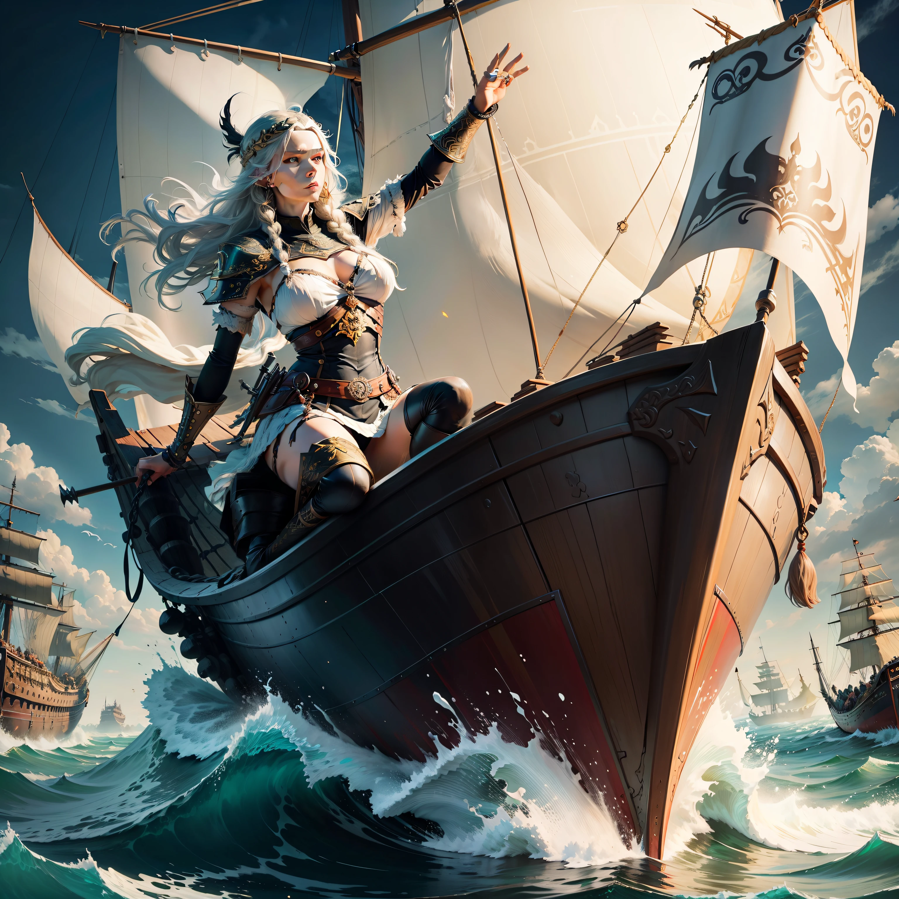 valkiria norse viking woman sailing on a ship
