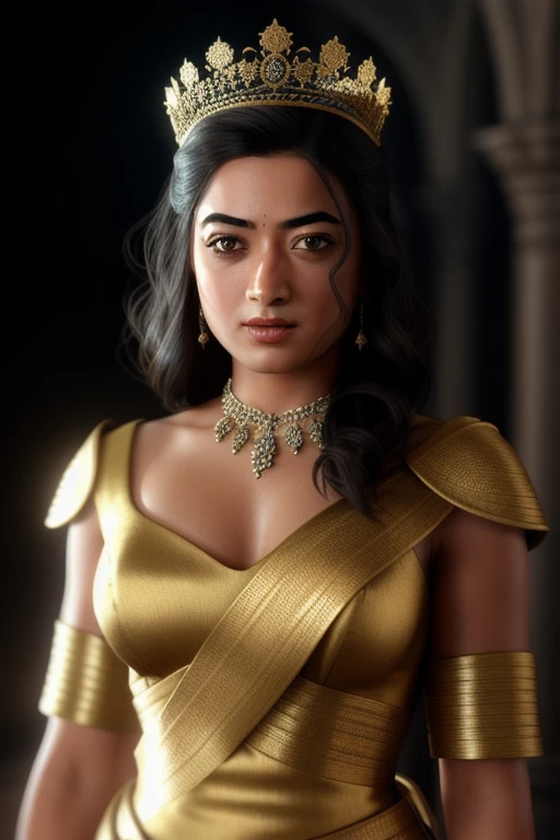 rashmika as a medieval princess stganding in front of a castle, princess robe, crown, masterpiece, best quality, highest quality, cinematic lighting, (volumetric lighting), extremely detailed CG unity 8k wallpaper, focused, 8k wallpaper, 4k wallpaper, extremely detailed, ultra realistic, photorealistic, sharp focus, absurdres, (HDR:1.2), (high contrast), photograph, detailed and intricate, instagram, portrait, highly detailed, digital painting, artstation, concept art, smooth, sharp focus, illustration, cinematic lighting, Style-Princess, nude