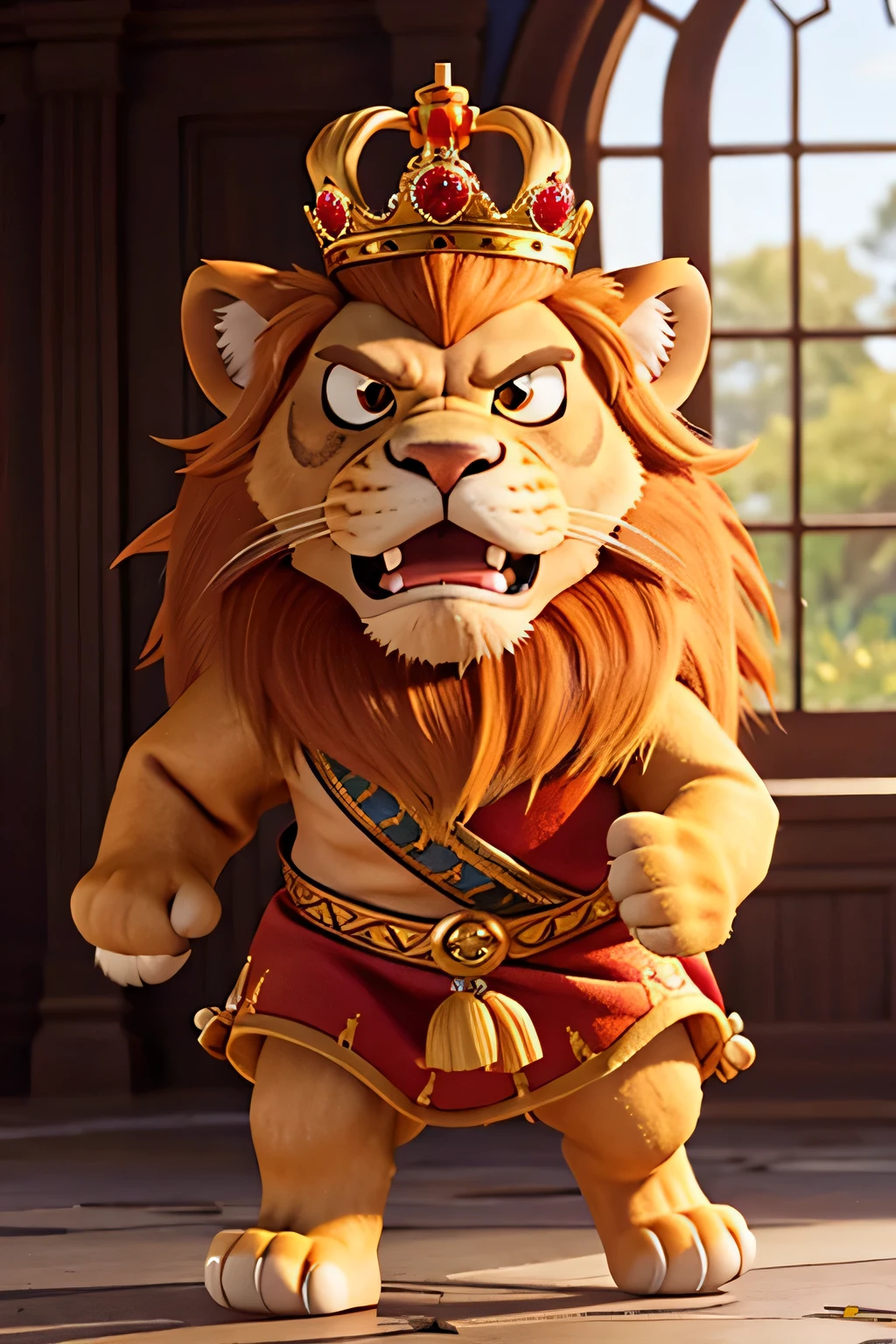 Angry lion with a crown