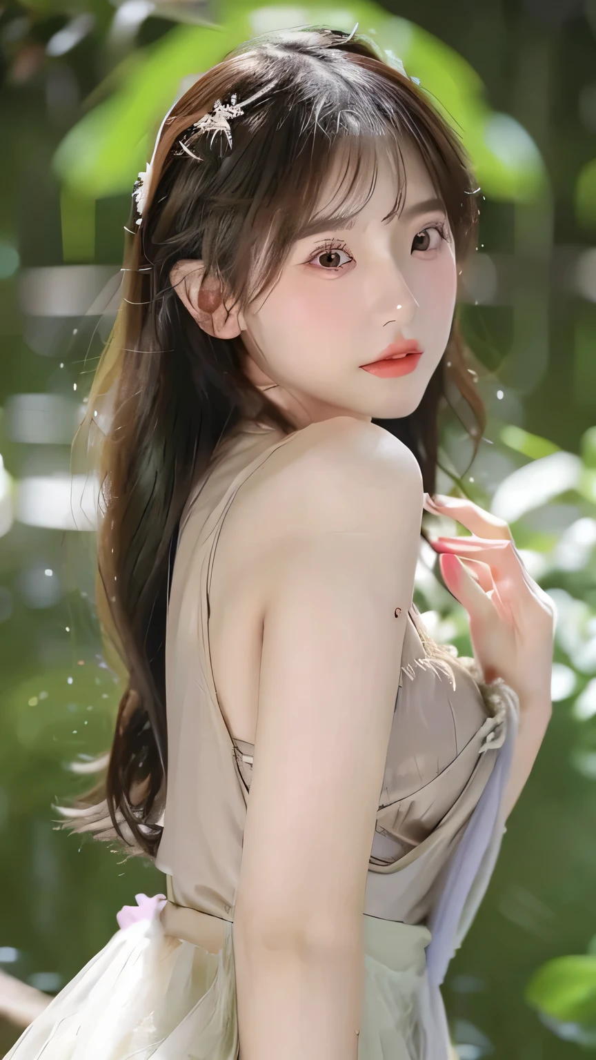 best quality, face focus, soft light, (depth of field) ,ultra high res, (photorealistic:1.4), RAW photo, (portrait:1.4) ,(from front) 1japanese girl, solo, cute, (shy, smile:1.1), (brown eyes), detailed beautiful face, (midi_hair), The Great Hall of a European Castle, walking, (off shoulder shirt)