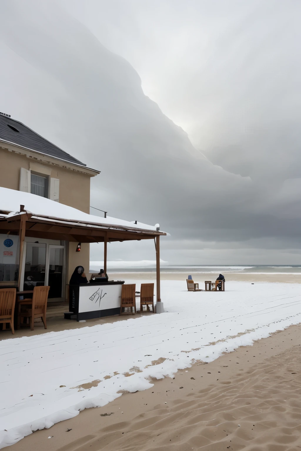 bar plage avec de la neige tempête