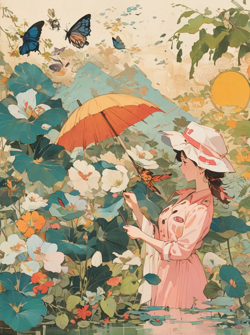 (painting:1.5), (National Science Foundation:1.2), A woman spins happily in the rain, 1 girl,flowery, Lycianthes ,Available in light pink and light blue styles..., Dreamy and romantic composition..., Flowers dropped on her face, Collage-based style, made from insects, William Wegman, colorism, White background, Pencil art illustration, National Geographic Photos, luxury, extravagant, fashionable, , abundant, grace, Breathtakingly beautiful, professional, high contrast, detailed, Describe a dreamlike appearance, whimsical scene，Elements appear to blend into the background, (Nurse in WWII costume ),,  Eduardo Cobra (Eduardo Kobra) Quilting , Geometric walls, portrait, until, chibi,
yang08k, fair, dyeing,
Main works, better quality, better quality, official art, Beautiful and beautiful, best posture,perfect fingers, touching