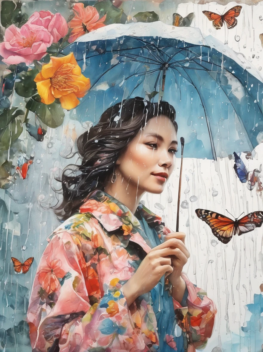 (painting:1.5), (National Science Foundation:1.2), A woman spins happily in the rain, 1 girl,flowery, Lycianthes ,Available in light pink and light blue styles..., Dreamy and romantic composition..., Flowers dropped on her face, Collage-based style, made from insects, William Wegman, colorism, White background, Pencil art illustration, National Geographic Photos, luxury, extravagant, fashionable, , abundant, grace, Breathtakingly beautiful, professional, high contrast, detailed, Describe a dreamlike appearance, whimsical scene，Elements appear to blend into the background, (Nurse in WWII costume ),,  Eduardo Cobra (Eduardo Kobra) Quilting , Geometric walls, portrait, until, chibi,
yang08k, fair, dyeing,
Main works, better quality, better quality, official art, Beautiful and beautiful, best posture,perfect fingers, touching