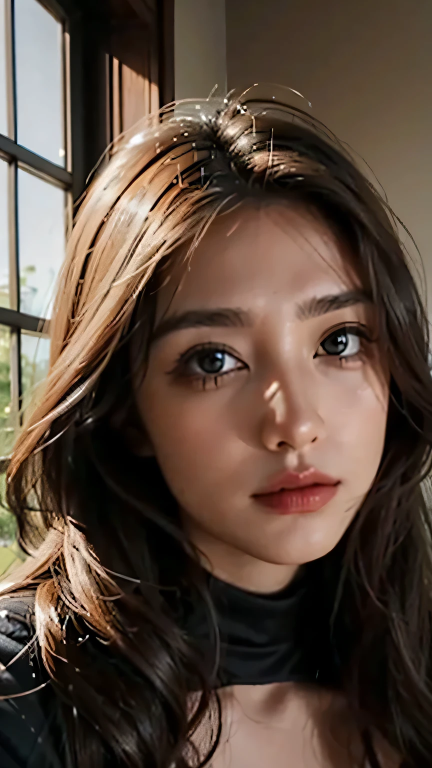 Feine Details, detaillierts Gesicht, Starrt geradeaus, Starrt geradeaus, Fotos realistisch, Helle Beleuchtung, Professionelle Beleuchtung, rotes Hemd, kurzer schwarzer Rock