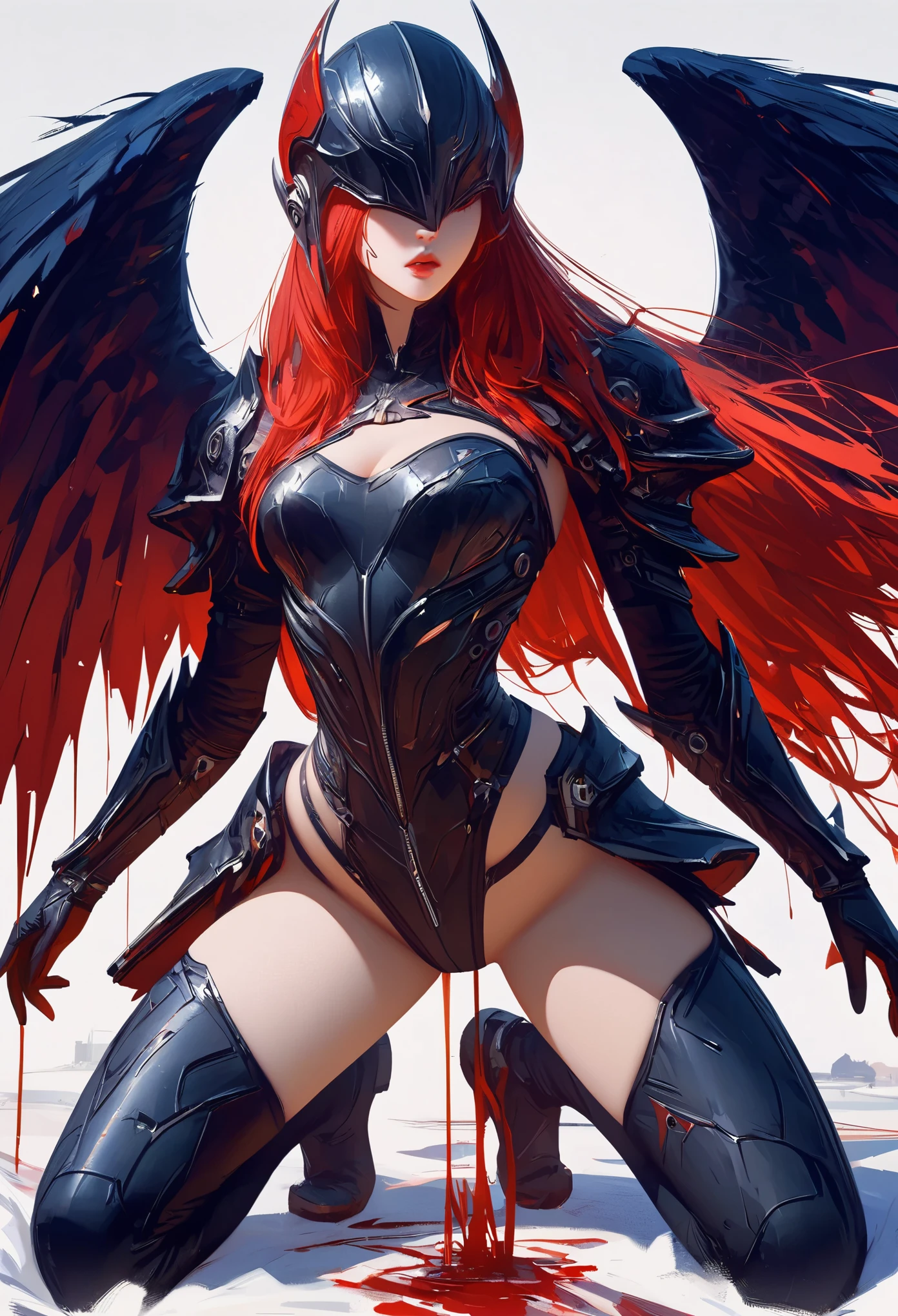 Black，chiaroscuro, Ray tracing, movie lighting, cowboy shooting, 8K, Yes, Super details, precise, best quality, Award-winning, Award-winning, A High resolution, masterpiece, high detail，guweiz on artstation pixiv, Popular topics on artstation pixiv, Detailed number concept art, author：Yang Jie, 2. 5D CGI anime fantasy artwork，ultra high definition，8K ，Realistic skin texture，chiaroscuro, Ray tracing, movie lighting, 8K, Yes, Super details, precise, best quality, Award-winning, Award-winning, A High resolution, masterpiece, high detail，in the snow，Clear，masterpiece， best quality， 8K， number， 1 girl， alone， stand up， hair accessories， Red eyes， Heartless expression， Bloodstained mechanical parts， electric wire， cable， failure effect， scary， Science fiction， futuristic， The background inside is darker， neon lights， cyberpunk characters， surreal， Strange， Disturbing， spine-chilling， scary， western metal，Red eyes，发Black，black long gloves，One-piece Pants，leggings，Highlight her graceful figure,Wrap the whole body and stand up，symbiont，（（Raised sexy）），Jumpsuits，Red eyes，Venom Possession，发Black，black long gloves，One-piece Pants，black one piece，Blood-red eyes，best quality, High resolution, super detailed, Vivid texture, mask, Bangs，wear socks，tears，Covered in black slime