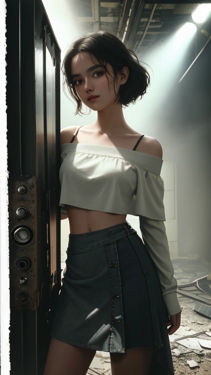 (Dynamic Angle, National Treasure RAW Photos, Photorealism: 1.3, Top Quality Detailed CG unity 8k wallpapers, Under Miniskirt: 1.2, Messy Short Hair, Movie Lighting, Lens Flare)