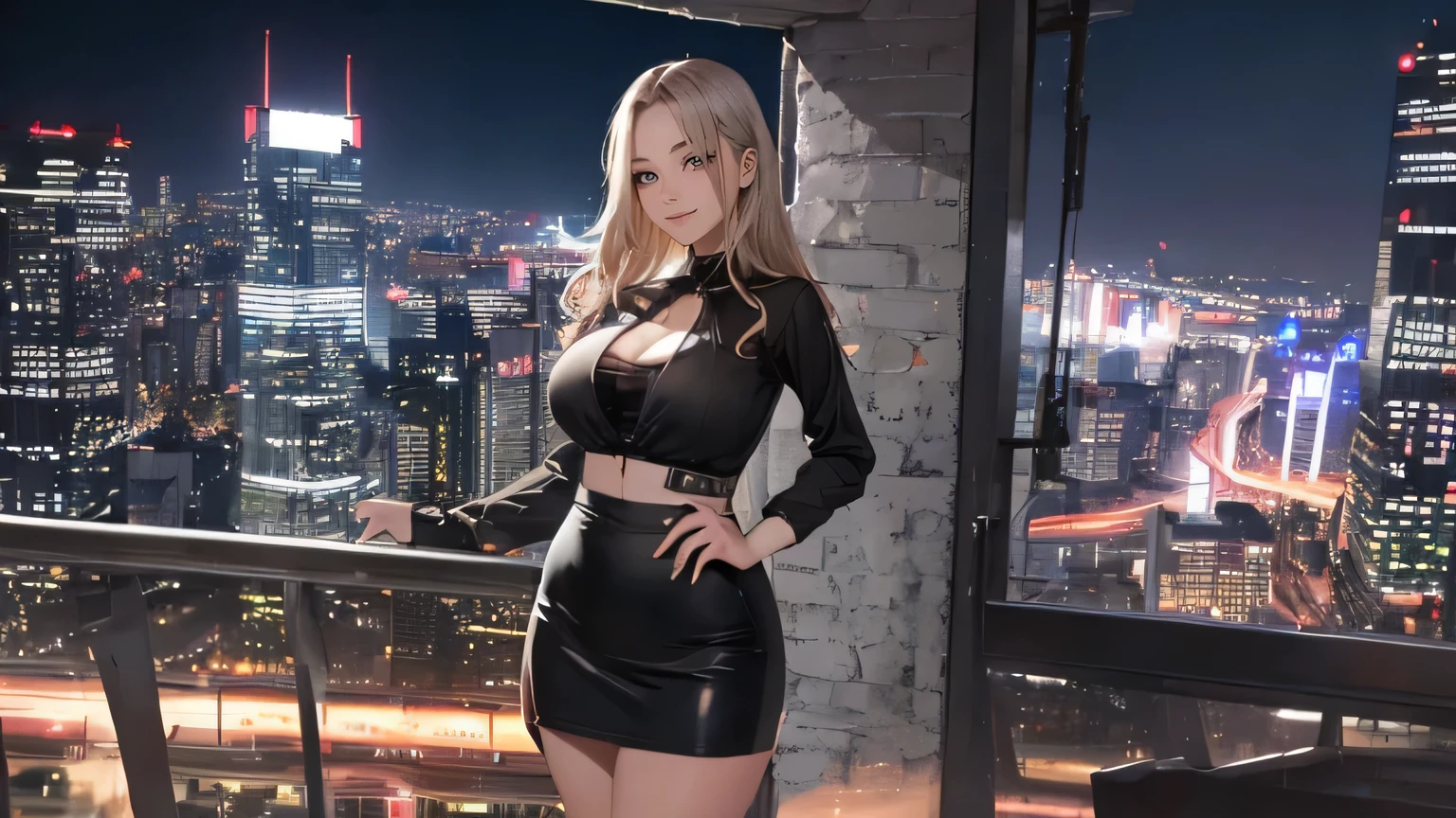 ((A beautiful and cute woman is changing her clothes)), ((A 22-year-old beauty)), ((A shy smile)), ((Long shiny hair)), ((A plump bust)), ((Miniskirt)), ((Blouse)), ((Gradient eyes)), ((The background is a night view of the city)), Attractive makeup, Single view, NFFSW, UHD, Retina, Masterpiece, Accurate, Anatomically, Scientifically Correct, Textured Skin, Super Detail, High Detail, High Quality, Award Winning, Top Quality, High Resolution, 1080P, HD, 4K, 8k, 16k