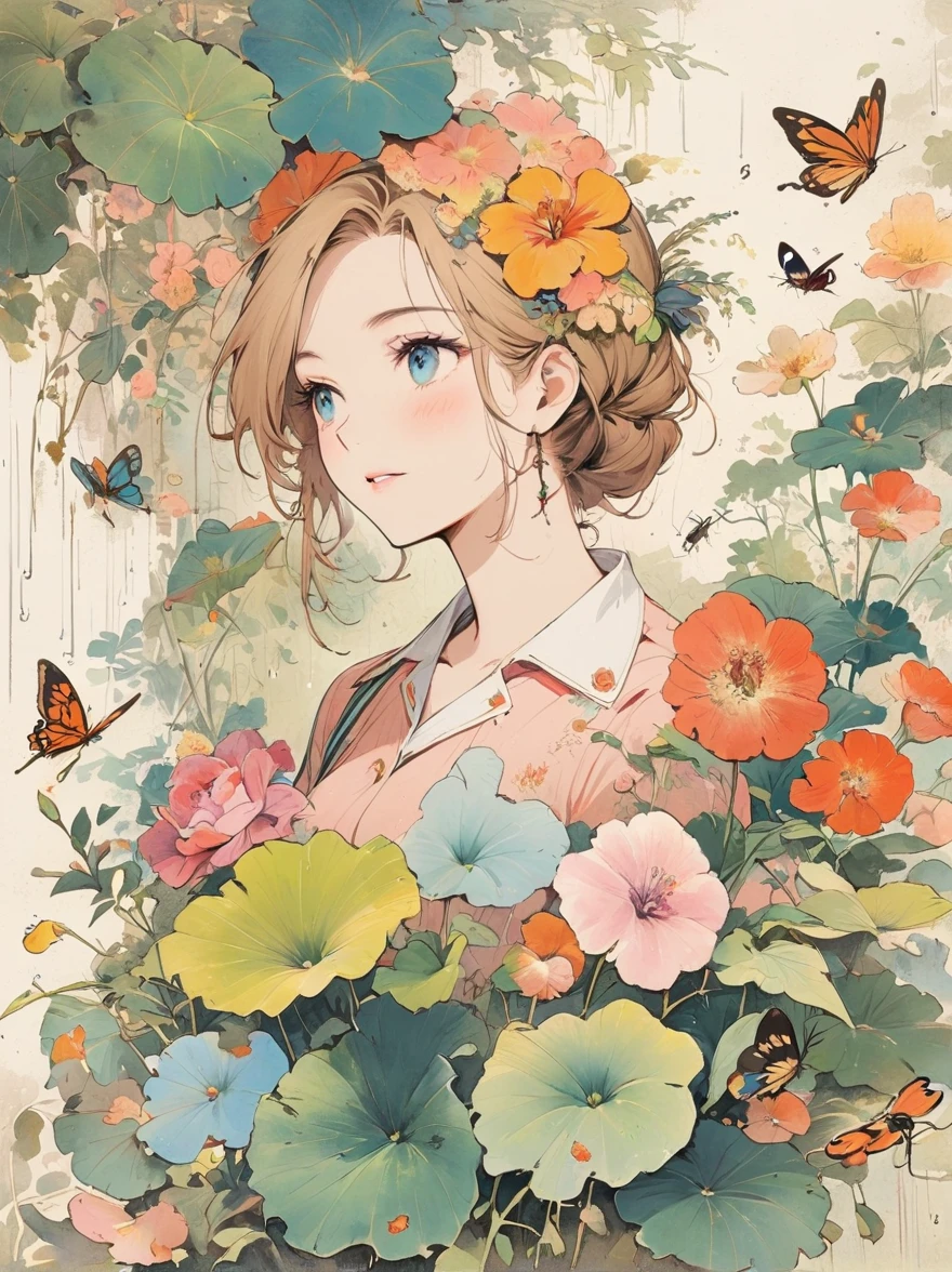 (painting:1.5), (National Science Foundation:1.2), A woman spins happily in the rain, 1 girl,flowery, Lycianthes ,Available in light pink and light blue styles..., Dreamy and romantic composition..., Flowers dropped on her face, Collage-based style, made from insects, William Wegman, colorism, White background, Pencil art illustration, National Geographic Photos, luxury, extravagant, fashionable, , abundant, grace, Breathtakingly beautiful, professional, high contrast, detailed, Describe a dreamlike appearance, whimsical scene,Elements appear to blend into the background, (Nurse in WWII costume ),, Eduardo Cobra (Eduardo Kobra) Quilting , Geometric walls, portrait, until, chibi,
yang08k, fair, dyeing,
Main works, better quality, better quality, official art, Beautiful and beautiful, best posture,perfect fingers, touching