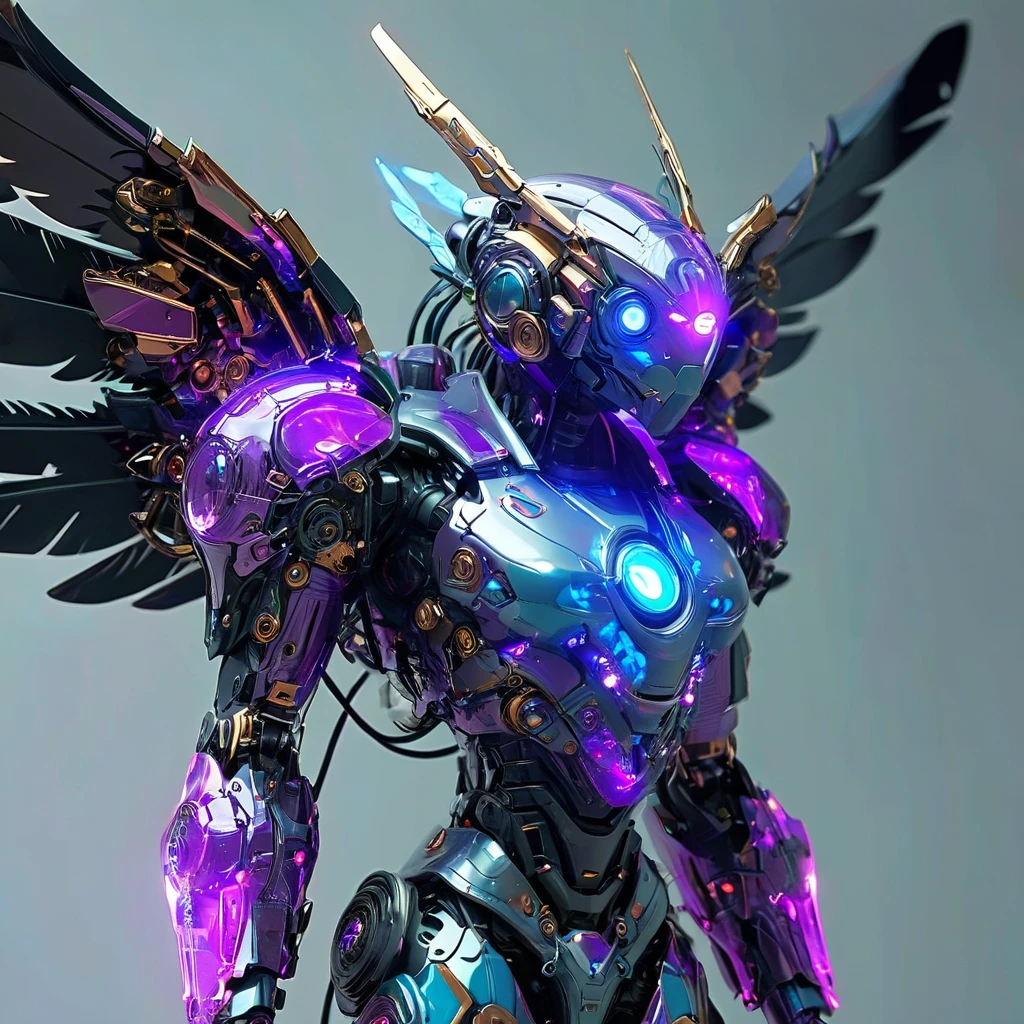 (best quality, 8K, Une haute résolution, chef-d'artwork:1.2), (Ultra-detailed), (tortue anthropomorphe),(Futuristic Mechanical Bald Eagle Cybertron), (Ange de bataille ta),corps entieresbienne, lueur de rêve,Luminous neon lights,High-tech mechanical parts,Metal claws and wings,Metal heads and pins,Metal feathers,Extremely cool,Pieds en métal,Oeil bionique,Detailed feather design,bec pointu,plane dans les airs,Electric blue and bright purple,Des yeux brillants et vifs,Reflective metal surface,Interlocking mechanical gears,Dynamic and elegant design,effet de flou de mouvement,un savoir-faire minutieux,ambiance science-fiction,Clean aerodynamic shape,Laser scanning model,projections holographiques,Lignes de circuits électroluminescents,d'a captivating beauty,A precision of'un autre monde,Advanced sensors,Des algorithmes complexes,Menacing and mysterious atmosphere,Electrical sparks,Chromage brillant,Futuristic propulsion system,solo,Coup moyen,art conceptuel, Fantasy theme,Volumetric lighting, Illumination globale, reflection, hyper HD,The light is bright,Couleurs RVB,vibrant de couleurs, Mechamusume,McCorg Equipment