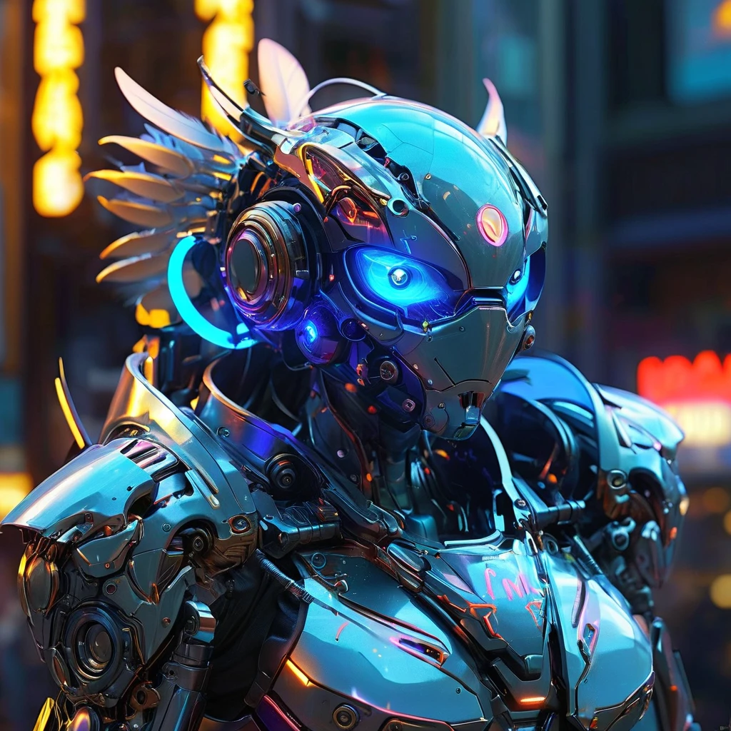 (best quality, 8K, Une haute résolution, chef-d&#39;artwork:1.2), （Ultra-detailed), (tortue anthropomorphe)，(Futuristic Mechanical Bald Eagle Cybertron), （Ange de bataille Lolita），corps entieresbienne, lueur de rêve，Luminous neon lights，High-tech mechanical parts,Metal claws and wings,Metal heads and pins,Metal feathers,Extremely cool,Pieds en métal,Oeil bionique,Detailed feather design,bec pointu,plane dans les airs,Electric blue and bright purple,Des yeux brillants et vifs,Reflective metal surface,Interlocking mechanical gears,Dynamic and elegant design,effet de flou de mouvement,un savoir-faire minutieux,ambiance science-fiction,Clean aerodynamic shape,Laser scanning model,projections holographiques,Lignes de circuits électroluminescents,d&#39;a captivating beauty,A precision of&#39;un autre monde,Advanced sensors,Des algorithmes complexes,Menacing and mysterious atmosphere,Electrical sparks,Chromage brillant,Futuristic propulsion system，solo，Coup moyen，art conceptuel, Fantasy theme,Volumetric lighting, Illumination globale, reflection, hyper HD，The light is bright，Couleurs RVB，vibrant de couleurs, Mechamusume，McCorg Equipment