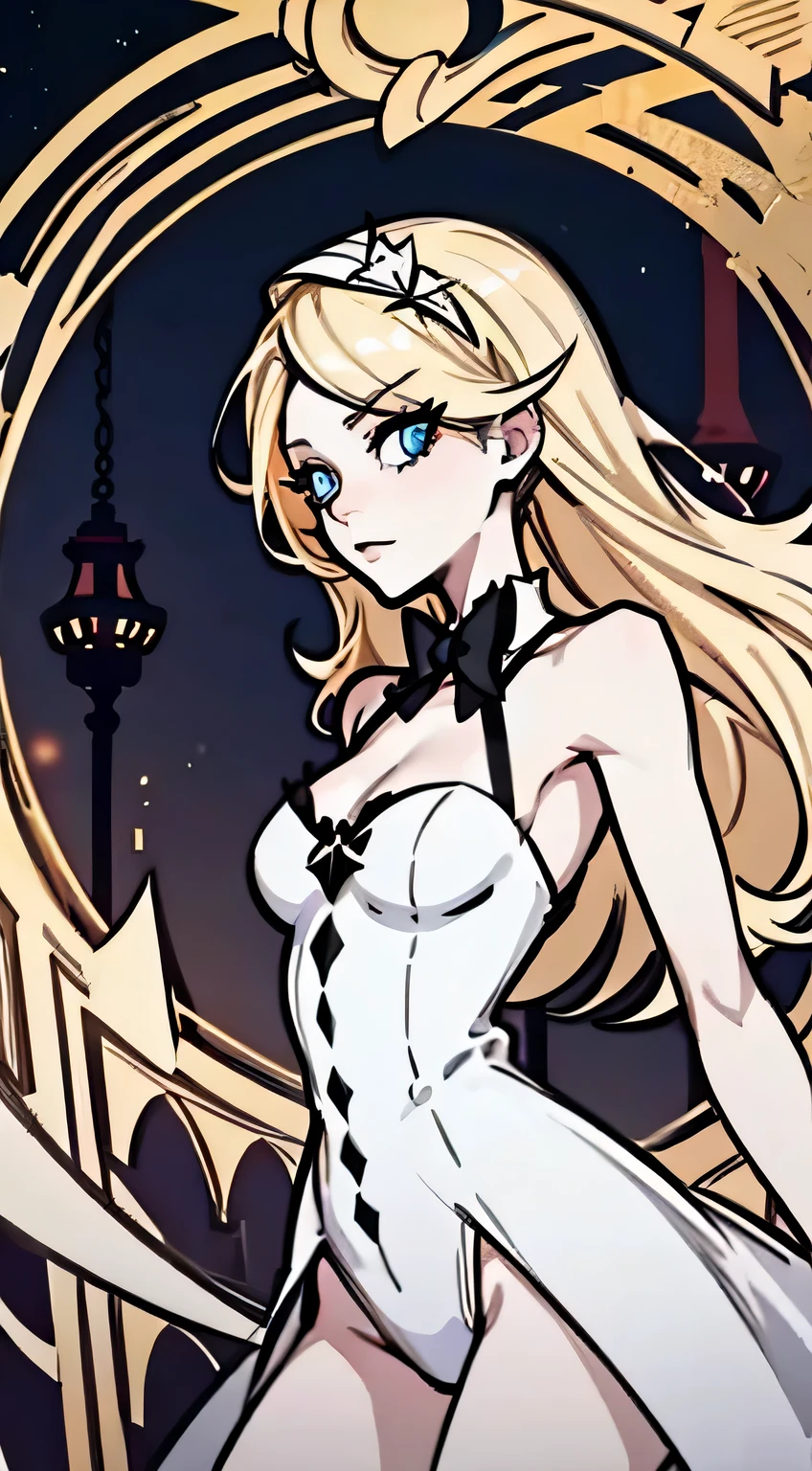 Hazbin hotel oc, beautiful arch angel, six wings, blonde, blue eyes. Mature woman, 1 girl