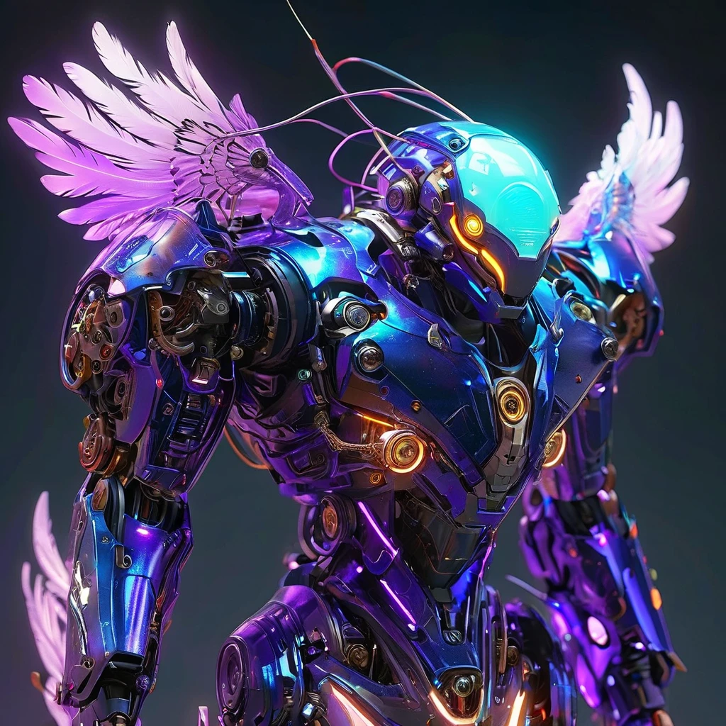 (best quality, 8K, Une haute résolution, chef-d'artwork:1.2), (Ultra-detailed), (tortue anthropomorphe),(Futuristic Mechanical Bald Eagle Cybertron), (Ange de bataille ta),corps entieresbienne, lueur de rêve,Luminous neon lights,High-tech mechanical parts,Metal claws and wings,Metal heads and pins,Metal feathers,Extremely cool,Pieds en métal,Oeil bionique,Detailed feather design,bec pointu,plane dans les airs,Electric blue and bright purple,Des yeux brillants et vifs,Reflective metal surface,Interlocking mechanical gears,Dynamic and elegant design,effet de flou de mouvement,un savoir-faire minutieux,ambiance science-fiction,Clean aerodynamic shape,Laser scanning model,projections holographiques,Lignes de circuits électroluminescents,d'a captivating beauty,A precision of'un autre monde,Advanced sensors,Des algorithmes complexes,Menacing and mysterious atmosphere,Electrical sparks,Chromage brillant,Futuristic propulsion system,solo,Coup moyen,art conceptuel, Fantasy theme,Volumetric lighting, Illumination globale, reflection, hyper HD,The light is bright,Couleurs RVB,vibrant de couleurs, Mechamusume,McCorg Equipment