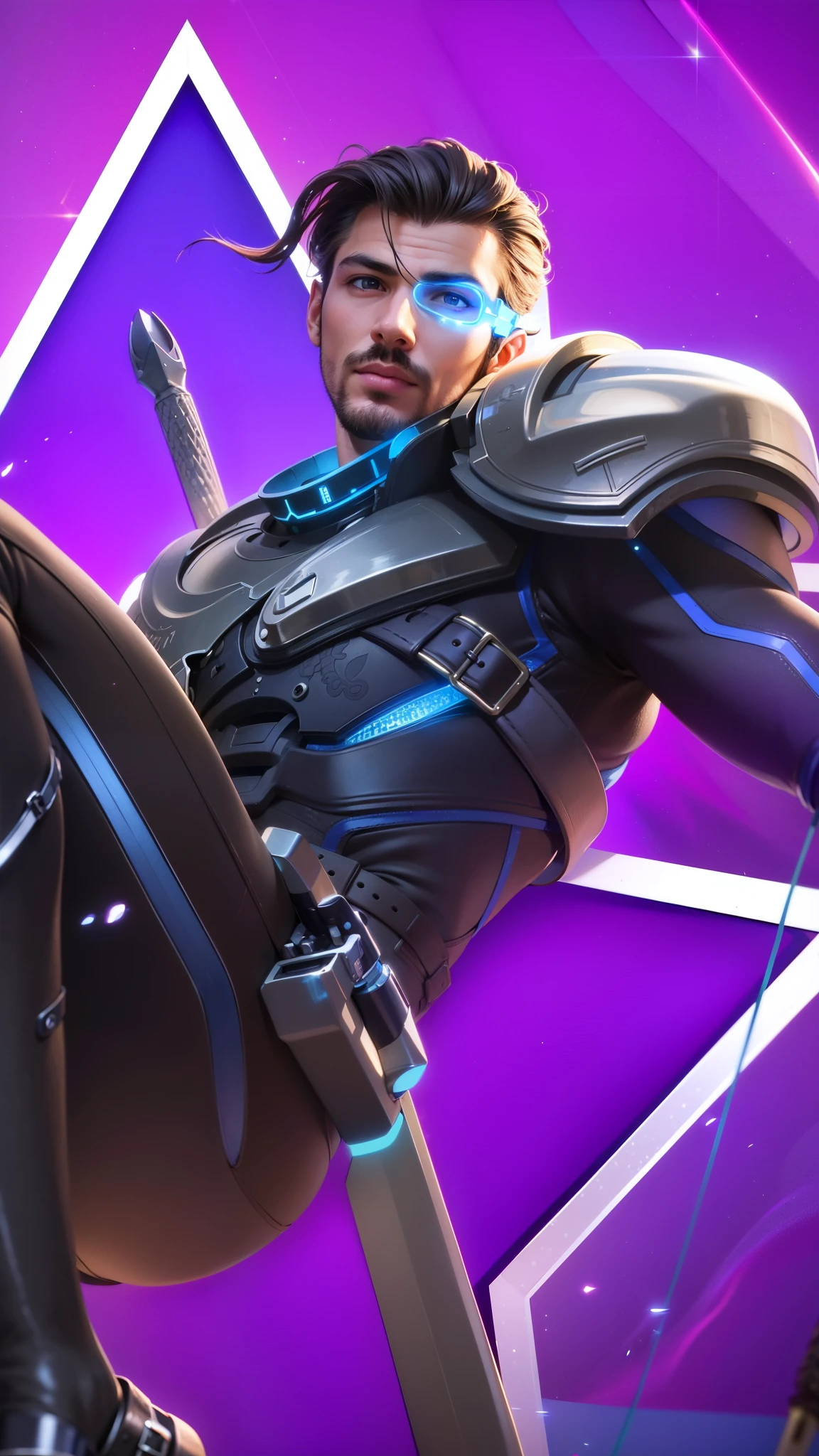 a close up of a young man with a sword and a helmet, 8k, ultra hd, ultra detailed texture, hyper realistic, masterpiece, detailed texture, detailed face, detailed skin, detailed lighting, (photorealistic:1.5), best quality, beautiful lighting, cinematic lighting, professional lighting, ultra highres, realistic, detailed hair, real hair, high quality, (realskin:1.5), extremely detailed, finely detail, ultra-detailed, young man with a thin mustache and beard.