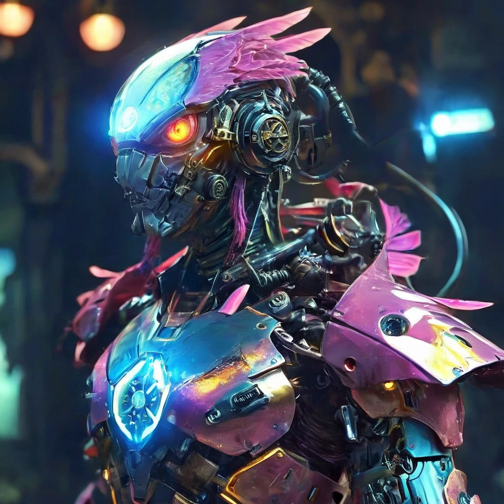 (best quality, 8K, Une haute résolution, chef-d'artwork:1.2), (Ultra-detailed), (tortue anthropomorphe),(Futuristic Mechanical Bald Eagle Cybertron), (Ange de bataille Lolita),corps entieresbienne, lueur de rêve,Luminous neon lights,High-tech mechanical parts,Metal claws and wings,Metal heads and pins,Metal feathers,Extremely cool,Pieds en métal,Oeil bionique,Detailed feather design,bec pointu,plane dans les airs,Electric blue and bright purple,Des yeux brillants et vifs,Reflective metal surface,Interlocking mechanical gears,Dynamic and elegant design,effet de flou de mouvement,un savoir-faire minutieux,ambiance science-fiction,Clean aerodynamic shape,Laser scanning model,projections holographiques,Lignes de circuits électroluminescents,d'a captivating beauty,A precision of'un autre monde,Advanced sensors,Des algorithmes complexes,Menacing and mysterious atmosphere,Electrical sparks,Chromage brillant,Futuristic propulsion system,solo,Coup moyen,art conceptuel, Fantasy theme,Volumetric lighting, Illumination globale, reflection, hyper HD,The light is bright,Couleurs RVB,vibrant de couleurs, Mechamusume,McCorg Equipment