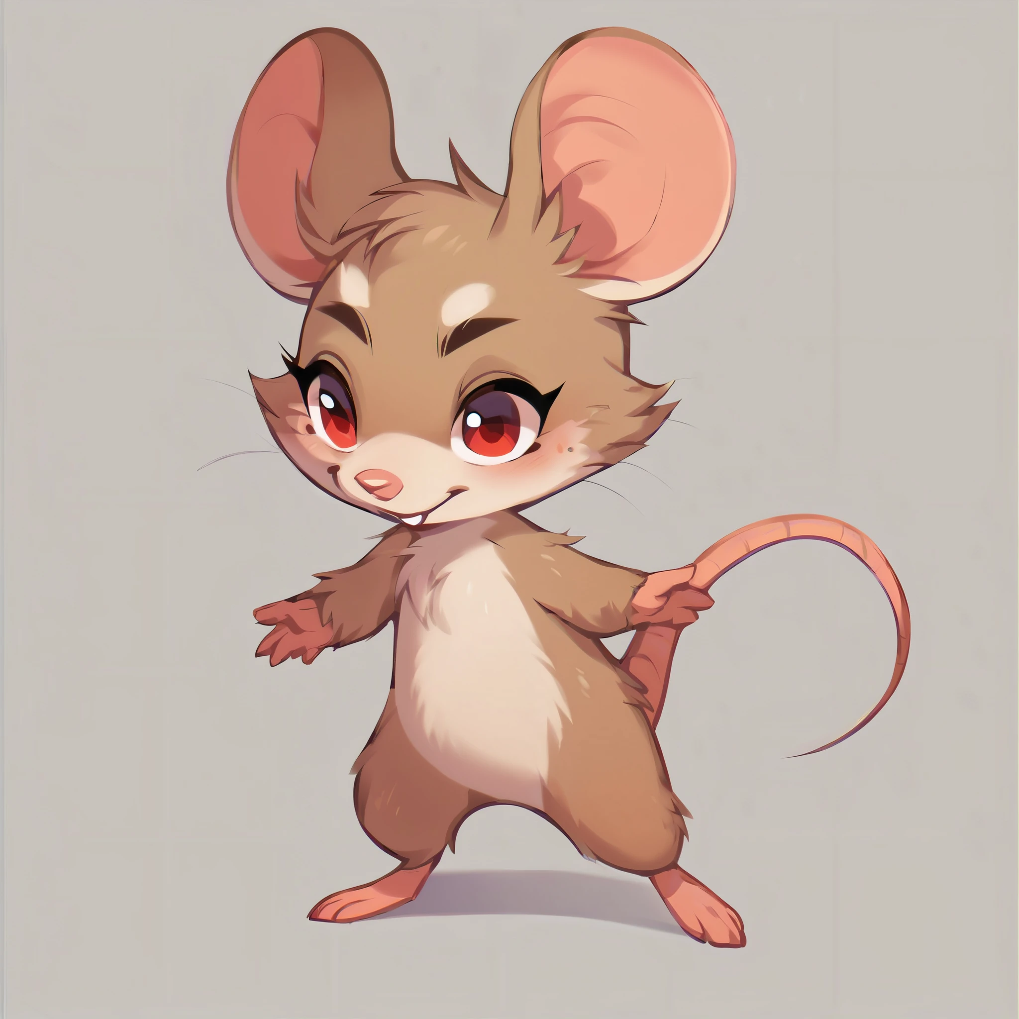 score_9, score_8_up, score_7_up, score_6_up, score_5_up, score_4_up, show accurate, full body, hungry body, simple background, (solo), (semi anthro), mouse, female mouse, standing, (light brown dull fur), red eyes, 