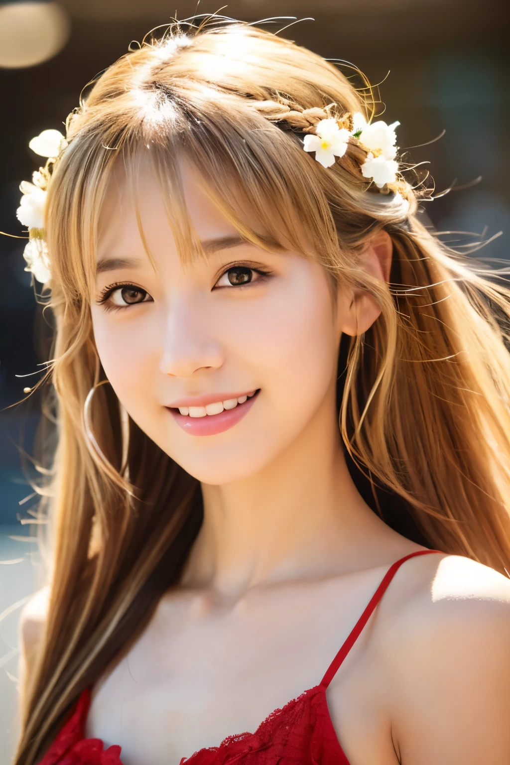 best quality, (realistic, Photoreal:1.37), ((solo)), 8K quality, very delicate and beautiful, wonderful, Official art with attention to detail, That's ridiculous, incredibly ridiculous, huge file size, super detailed, very detailed, (cute), (detailed girl), very detailed目と顔, detailed and beautiful eyes, light makeup,, (perfect woman image), slim waist, (korean beauty), ((whole body)), ((Put the head in the frame)), (brown belly dance wear), smile gently, (blonde hair), inner hair coloring, two tone hair, Ahoge, ((unusually long hair)), (Cat ear)