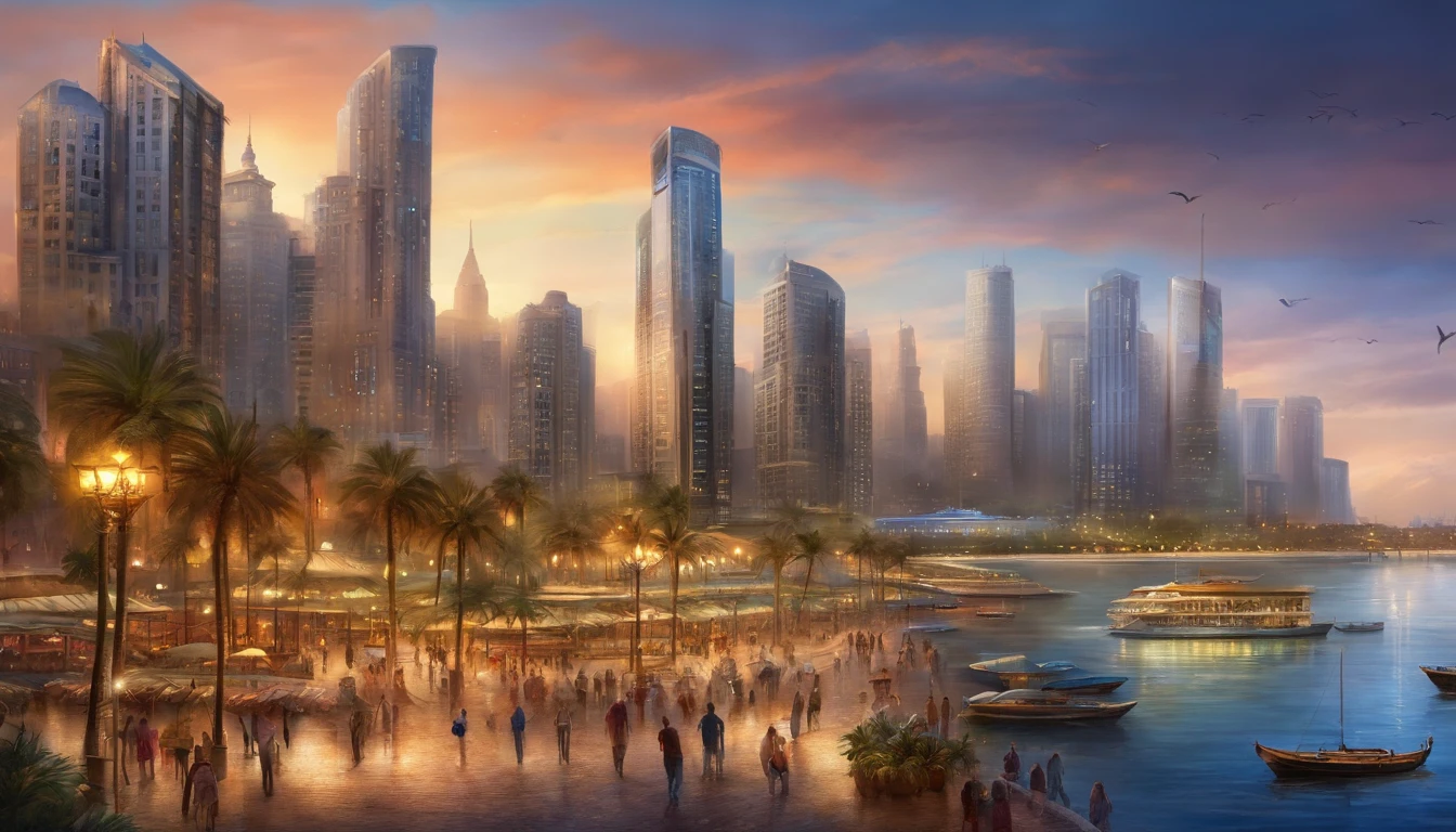 A modern city with an ocean view
(high quality,4k,8k,highres,masterpiece:1.2),ultra-detailed,(realistic,photorealistic,photo-realistic:1.37),HDR,UHD,studio lighting,ultra-fine painting,sharp focus,physically-based rendering,extreme detail description,professional,vivid colors,bokeh,portraits,landscape,concept artists,cityscape,skyscrapers,towering buildings,glittering lights,reflection on the ocean,sunset,twilight,dynamic clouds,ocean waves,beach,modern architecture,metropolitan area,urban life,hustle and bustle,pedestrians,tall palm trees,cafe with outdoor sitting,traffic,taxi cabs,mountains in the distance,waterfront promenade,city skyline,majestic view,seagulls flying,helicopters,skyscrapers reaching the clouds,modern art installations,illuminated bridges,ferris wheel,water fountains,boats sailing,park with people relaxing,streets lined with shops and boutiques
