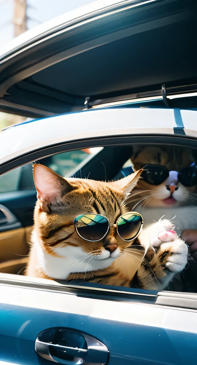 Cat wearing a t-shirt、Cat wearing sunglasses、Cat driving a car