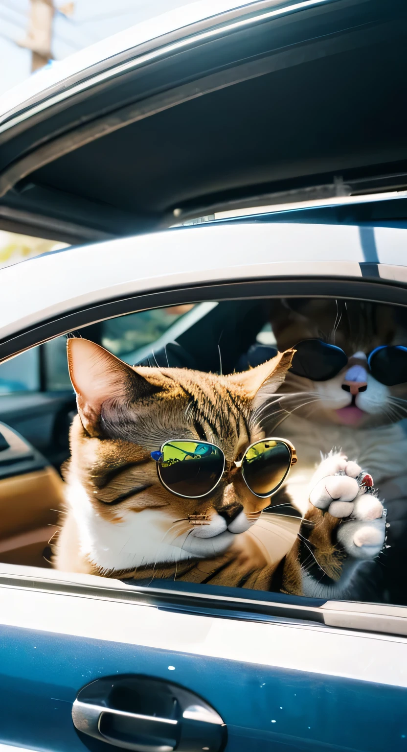 Cat wearing a t-shirt、Cat wearing sunglasses、Cat driving a car