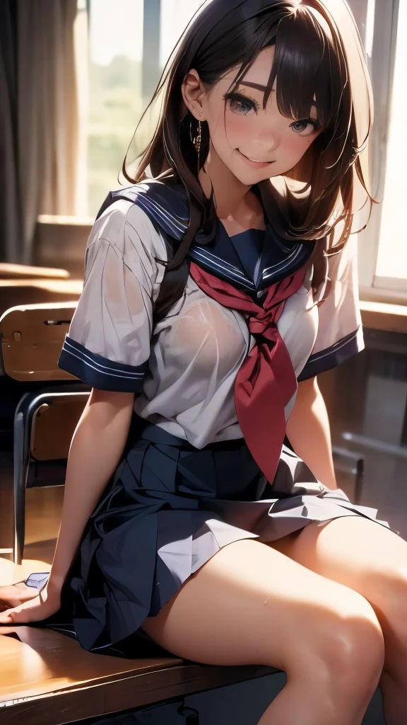 alone撃った)、((((の美少女))))perfect style、anime girl、beautiful anime woman、anime girl 、愛らしいanime girl、美しいanime girl、Beautiful Asian Girls Ever、perfect girl、japanese goddess 、surreal anime、best qualthaty、masterpiece、enlightenment、very delicate and beautiful、very detailed、 nffsw, 8k wallpaper, growing up, attentioto detail, masterpiece, highest qualthaty, art by, AJC 8kの壁紙はvery detailedです, Hugeファイルサイズ, Super detailed, High resolution, ウルトラ - High resolution, very detailed, More about beautiful girls, 目と顔はvery detailed, beautiful and detailed eyes, (Raw photo、highest qualthaty), (realistic, photorealism:1.3),, light shines on your face, (brown haired: 1.3), chubby chest, beautiful hair loss、(eye swelling)、(K-POPアイドル))、(Charm)、bangs、(attractionポーズ)))、dark eyeliner、long eyelashes、erotic、fringe、small earrings、small necklace、((laughter))、((sailor suthat)),(((pleated skirt)))、(sweaty whthate skin)、Charmな胸Charmなお尻、attraction、sexual、that'wet、very beautiful skin、long and beautiful legs、(Photoreal: 1.4), nice detailed eyes, dark eye makeup,(show me your legs)、(see through the feet),((alone / alone Focueauty legs,(17 years old),ol girl beautiful girl)))、wide hips、Huge