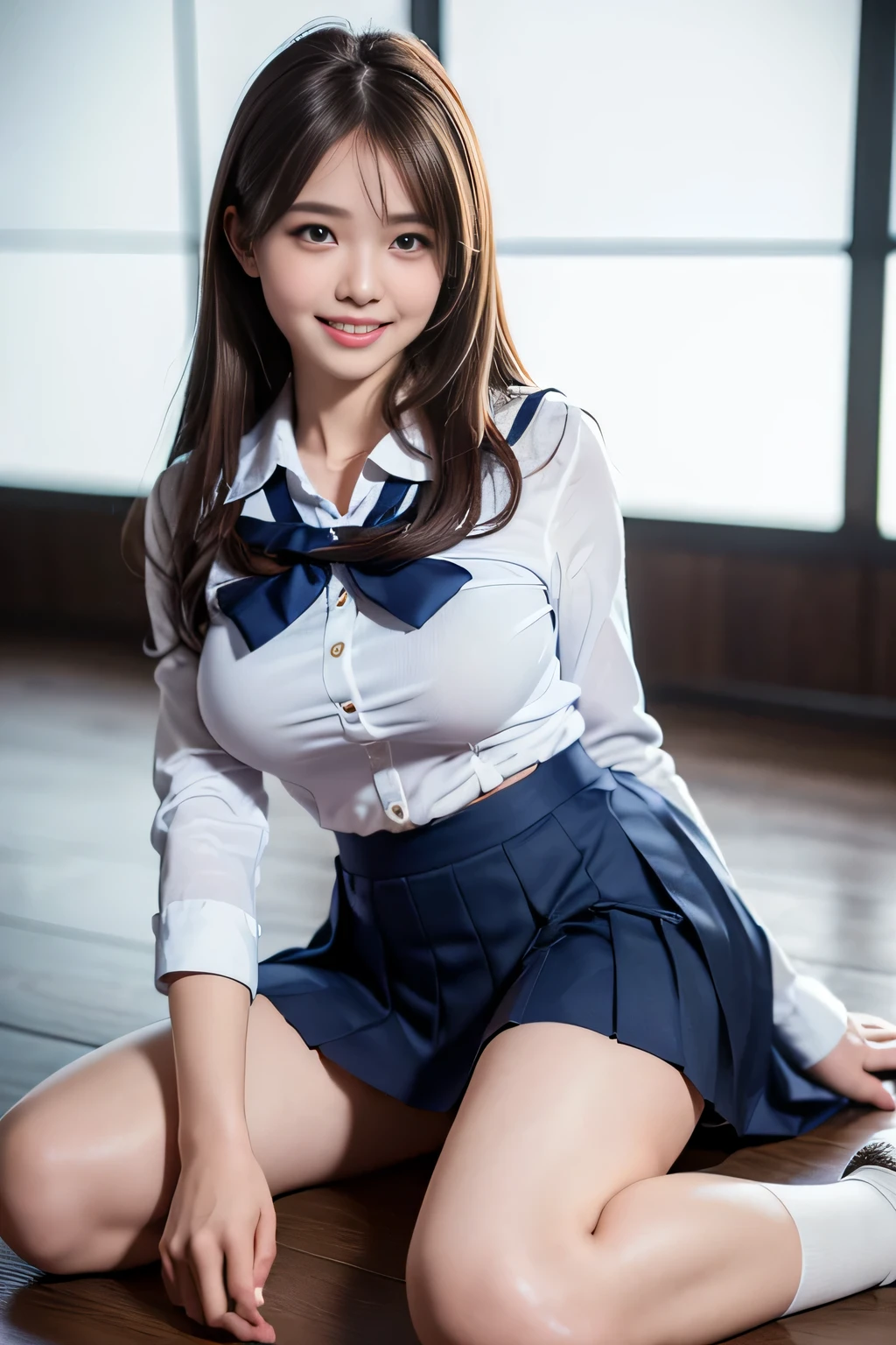 ((japanse beatiful girl:1.3)) ((school uniforms:1.4)) ((panty shot:1.5)) ((high school)),((dark blue skirt:1.3)) ((in the class room:1.3)) ((thin_fabric:1.4)) ((random sexy pose:1.3)) ((sweaty:1.5))((face is flushed:1.4)) ((big breasts:1.4)) ((close-up:1.2)) best quality,masterpiece,ultra high res,(photorealistic:1.4),raw photo,(Authentic skin texture:1.3),(film grain:1.3),panorama,character portrait,very wide shot,narrow waist,cowboy shot,(in the dark, deep shadow, low key, cold light,) night,(()),streaming tears,,dust,Tyndall effect,(expression),1girl,beautiful detailed eyes and face,white jabot,brown eyes,((brown hair:1.2)) ((full body:1.3)) ((smile:1.3))