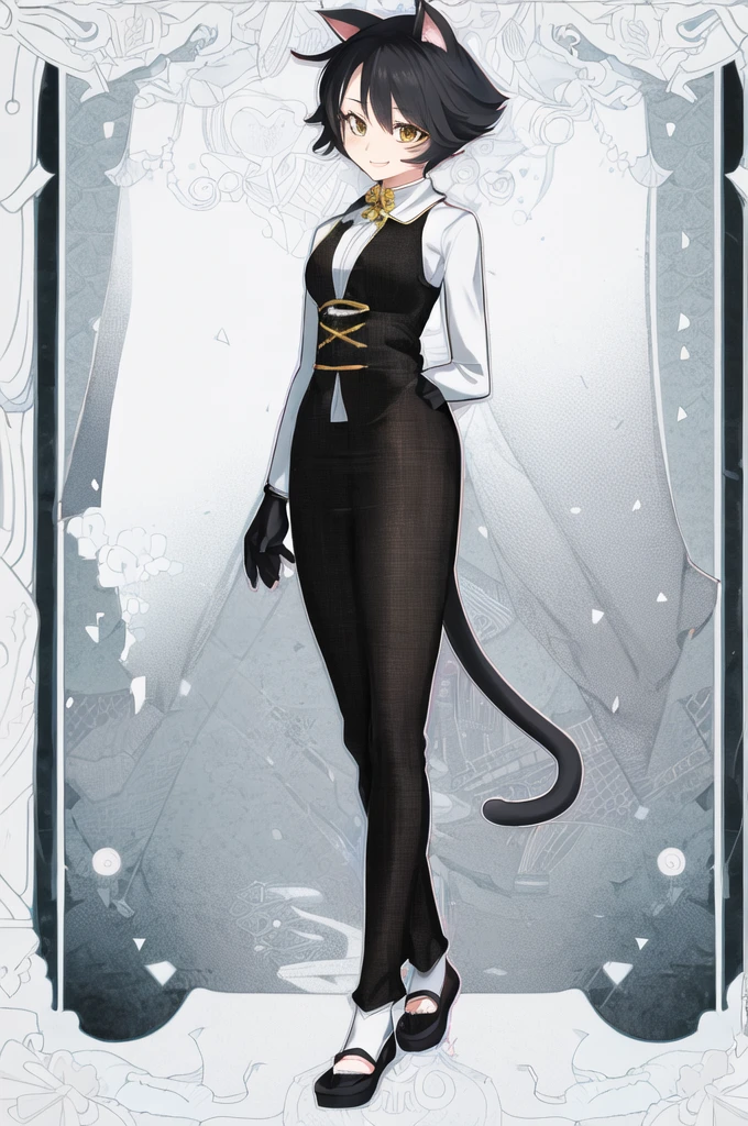 Female anime character with cat tail and cat tail, Full body in costume, one character whole body, Possibility of whole body use, anime cat girl, character full body portrait, anime Full body illustration, !!full body portrait!!, charming cat girl, Attractive androgynous humanoid, Full body illustration, beautiful young cat girl, Characters that can be adopted、white background、Japanese anime style illustration。Improve quality、smile