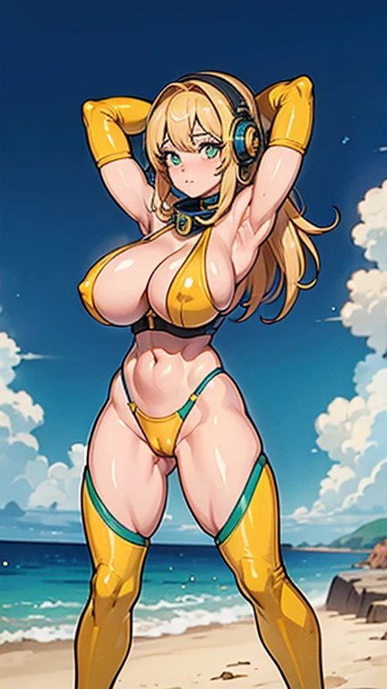 gorgeus space cadet girl, capacete, rebreather branco e laranja, olhos verdes profundos amendoados, cabelo loiro curto, seios enormes perfeitos, quadris largos, coxas musculosas, muscular arms, Barriga sexy, huge huge camel toe, space, spaceship, Ultra HD, retina, obra de arte, Anatomicamente Correto, pele texturizada, detalhes altos, premiado, Melhor qualidade, 8k, alto, pernas longas