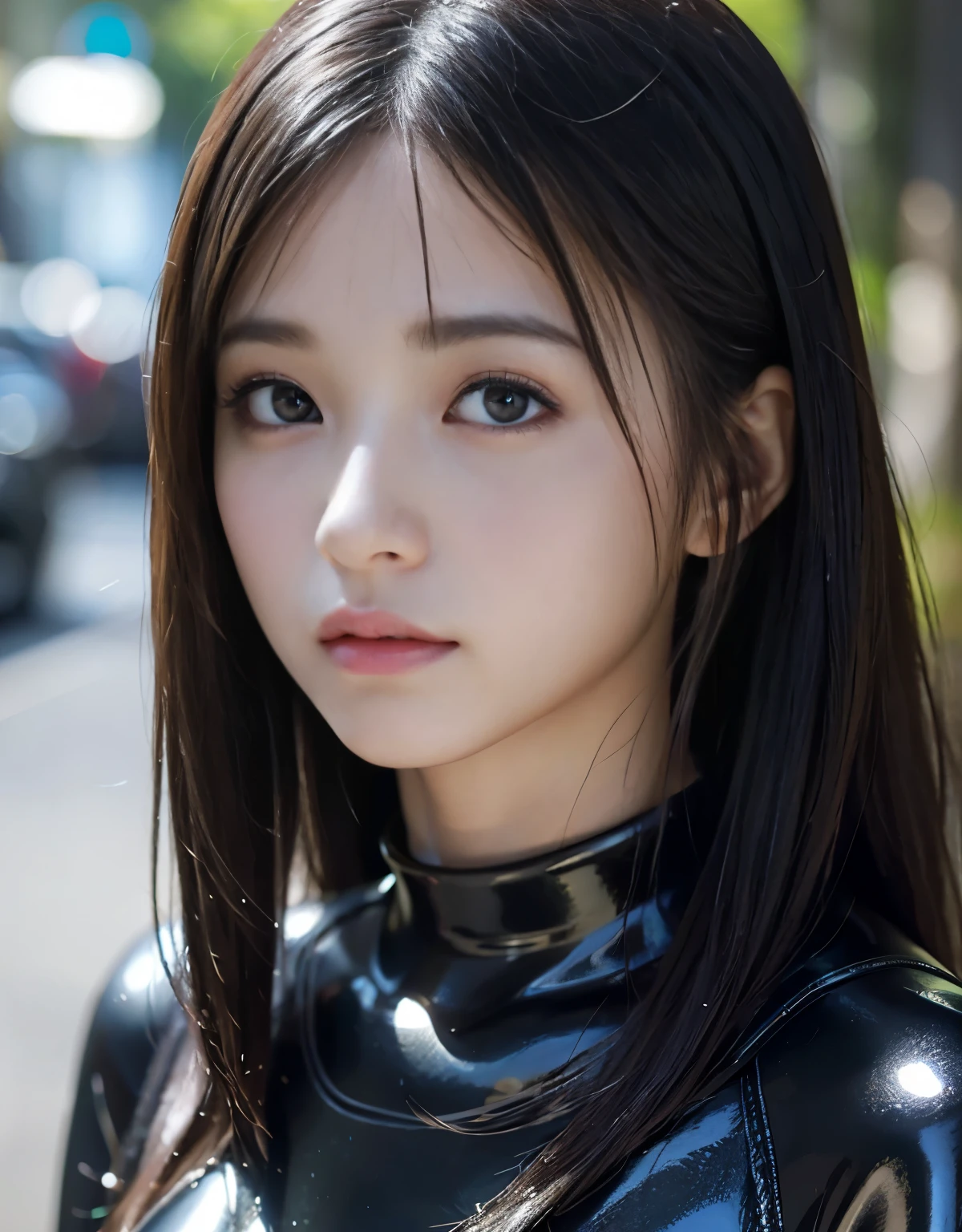 (1 girl)、highest quality、masterpiece、超A high resolution、(Photoreal:1.4)、Raw photo、1 girl、wet hair、Sweat、(Wearing a skin-tight wetsuit made from ultra-glossy rubber)、female scuba diver、long sleeve,、rubber diving gloves、Portrait、Shadow、octane rendering、8K、super sharp、Metal、intricate decorative details、street corner details、very intricate details、realistic light、(mysterious look)、shining eyes、towards the camera、Small LED、Close-up