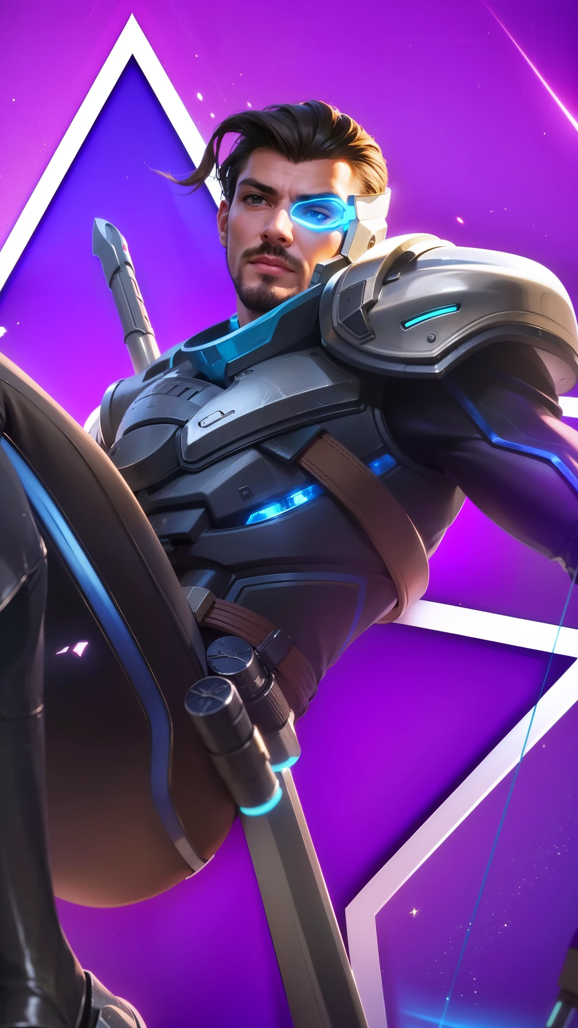 a close up of a young man with a sword and a helmet, 8k, ultra hd, ultra detailed texture, hyper realistic, masterpiece, detailed texture, detailed face, detailed skin, detailed lighting, (photorealistic:1.5), best quality, beautiful lighting, cinematic lighting, professional lighting, ultra highres, realistic, detailed hair, real hair, high quality, (realskin:1.5), extremely detailed, finely detail, ultra-detailed, young man with a thin mustache and beard.