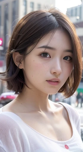 Girl with Camera, I'm 32 years old, mix 4,(8K, Raw photo, highest quality, masterpiece:1.2), (realistic, photo-realistic:1.37),1 girl,cute,cityscape, night, rain, Wet, professional lighting, photon mapping, radio city, Physically based rendering, gradient brunette hair, short curly hair,, girly, white ball set, Great image quality, High resolution, 1080p, (clean face), (Detailed facial description), (Detailed hand explanation), (masterpiece), (Detailed CG), extreme light and shadow, messy hair, masterpiece, Rich details, (exquisite features), (best image quality), (masterpiece), (fine eyes), delicate clavicle,