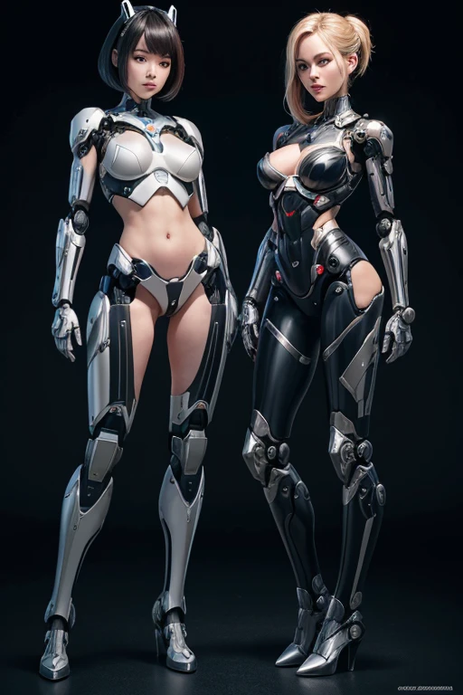 Two female robots facing each other and exposing their genitals,
full body shot,
everyone is standing,
perfect face,
The head remains human,
Machine exposed chest,
Both chests are cannons,
Mechanical genitalia,
Futanari,
genitals become machine guns,
mechanical limbs,
Mechanical exposed torso,
laughter,
retina,
Accurate,
anatomically correct,
rough skin,
Super detailed, advanced details, high quality, 最high quality, High resolution