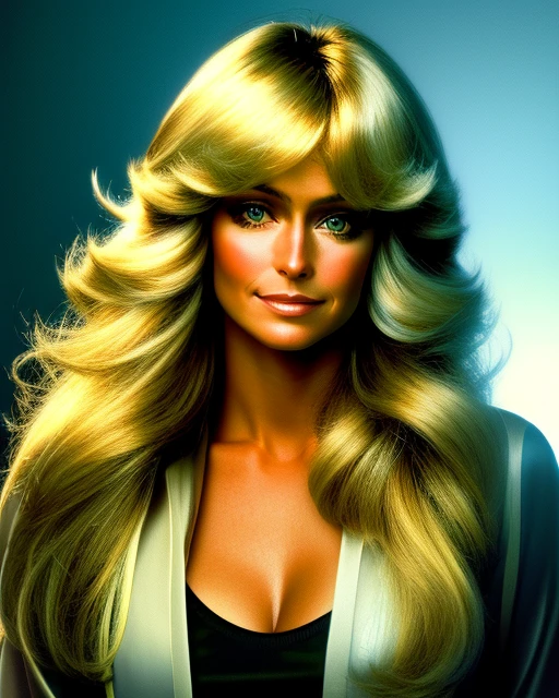A close up of a woman with long blonde hair and a black top - SeaArt AI