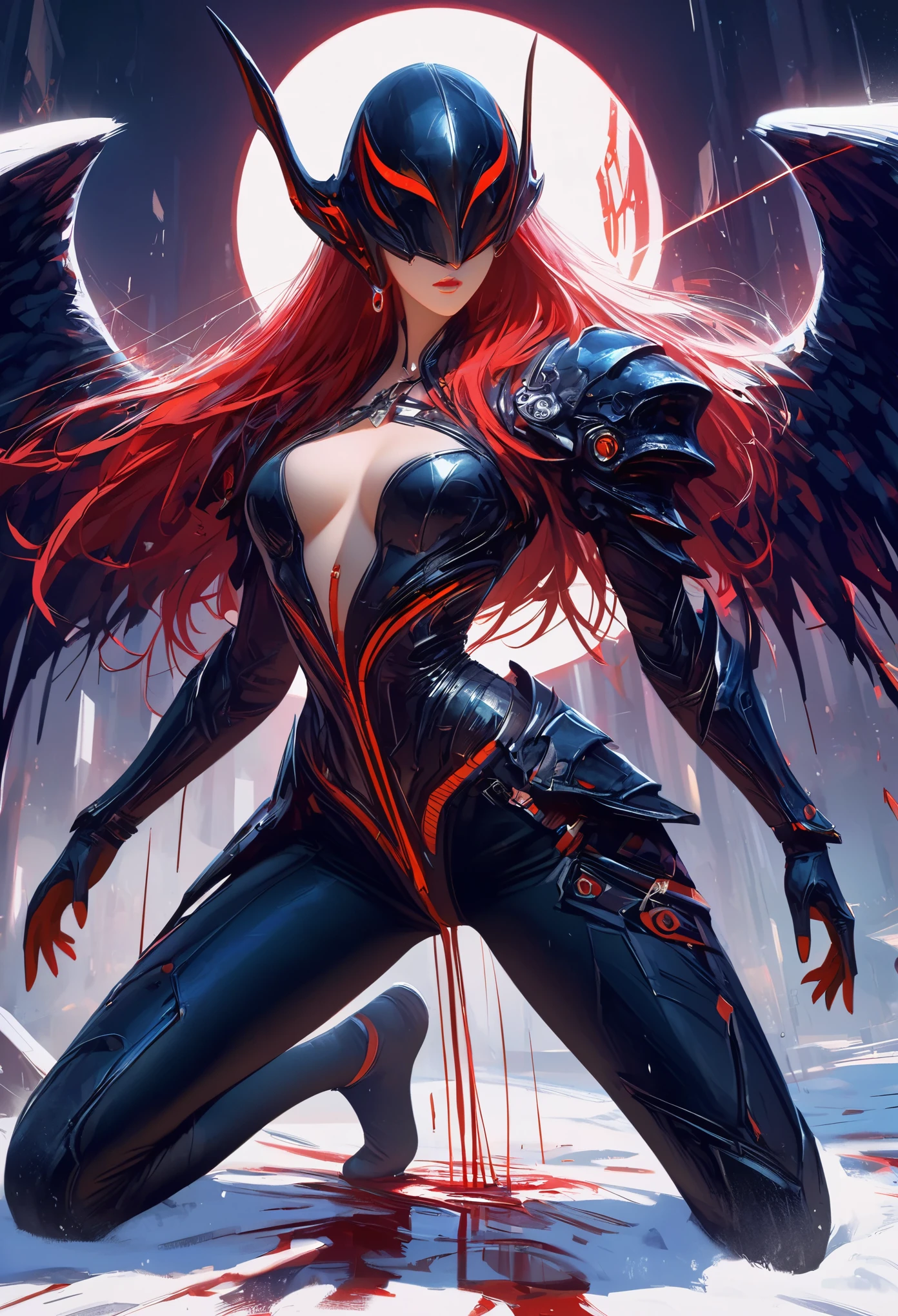 Black,chiaroscuro, Ray tracing, movie lighting, cowboy shooting, 8K, Yes, Super details, precise, best quality, Award-winning, Award-winning, A High resolution, masterpiece, high detail,guweiz on artstation pixiv, Popular topics on artstation pixiv, Detailed number concept art, author:Yang Jie, 2. 5D CGI anime fantasy artwork,ultra high definition,8K ,Realistic skin texture,chiaroscuro, Ray tracing, movie lighting, 8K, Yes, Super details, precise, best quality, Award-winning, Award-winning, A High resolution, masterpiece, high detail,in the snow,Clear,masterpiece, best quality, 8K, number, 1 girl, alone, stand up, hair accessories, Red eyes, Heartless expression, Bloodstained mechanical parts, electric wire, cable, failure effect, scary, Science fiction, futuristic, The background inside is darker, neon lights, cyberpunk characters, surreal, Strange, Disturbing, spine-chilling, scary, western metal,Red eyes,发Black,black long gloves,One-piece Pants,leggings,Highlight her graceful figure,Wrap the whole body and stand up,symbiont,((Raised sexy)),Jumpsuits,Red eyes,Venom Possession,发Black,black long gloves,One-piece Pants,black one piece,Blood-red eyes,best quality, High resolution, super detailed, Vivid texture, mask, Bangs,wear socks,tears,Covered in black slime