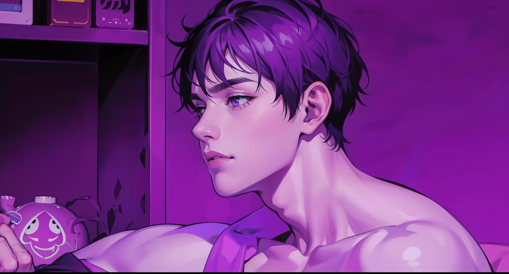 (imagen en 2d estilo comic) 16 years old gray and violet hair