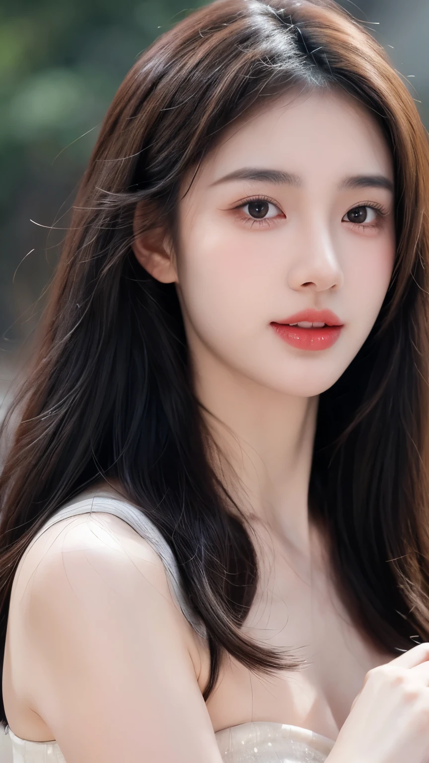 （lifelike,High resolution：1.3）， full body photography，Smile，A slim girl， The face shape and eyes are super delicate,black hair,The lips are rosy and shiny,(pretty face), (best quality), (super detailed), (Extremely detailed CG unified 8K wallpaper),Full body photography，bellyband，(model photos),big eyes,(eternal)，Eyes look at the audience，big breasts:1.6,character-centered,