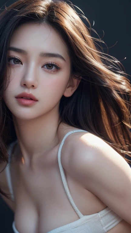 masterpiece, best quality, illustration, Super detailed, fine details, high resolution, 8k wallpaper, Perfect dynamic composition, Beautiful and delicate eyes , Open mouse, Sexy face,There is a feeling of ecstasy on the face,Facing the peak of sexual arousal, looking at the audience, ((dark background)), mark demstead style