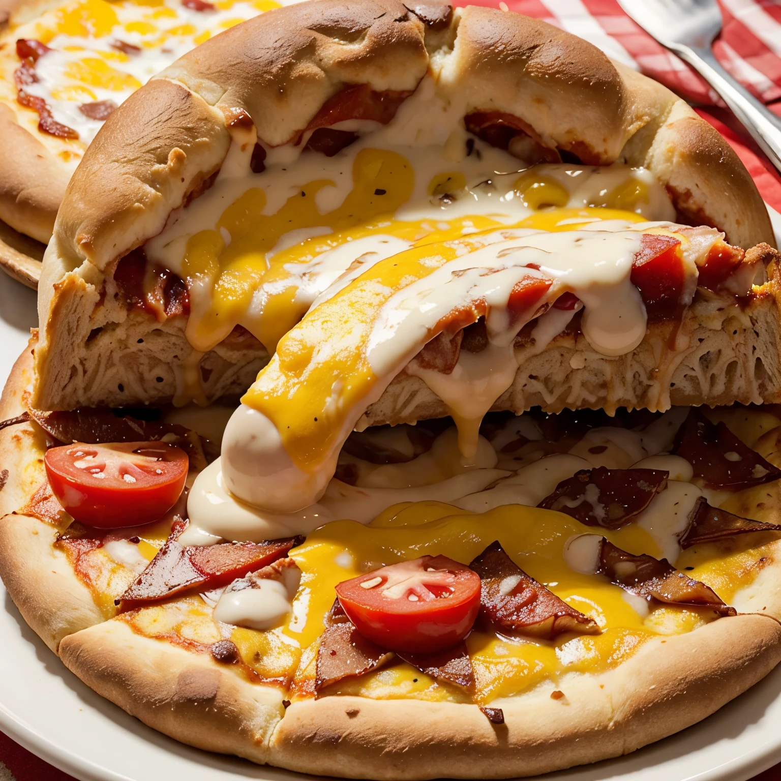 chat gpt, crea una imagen realista de una pizza con queso y que de topping tenga choclo, jamon, huevo y tomate