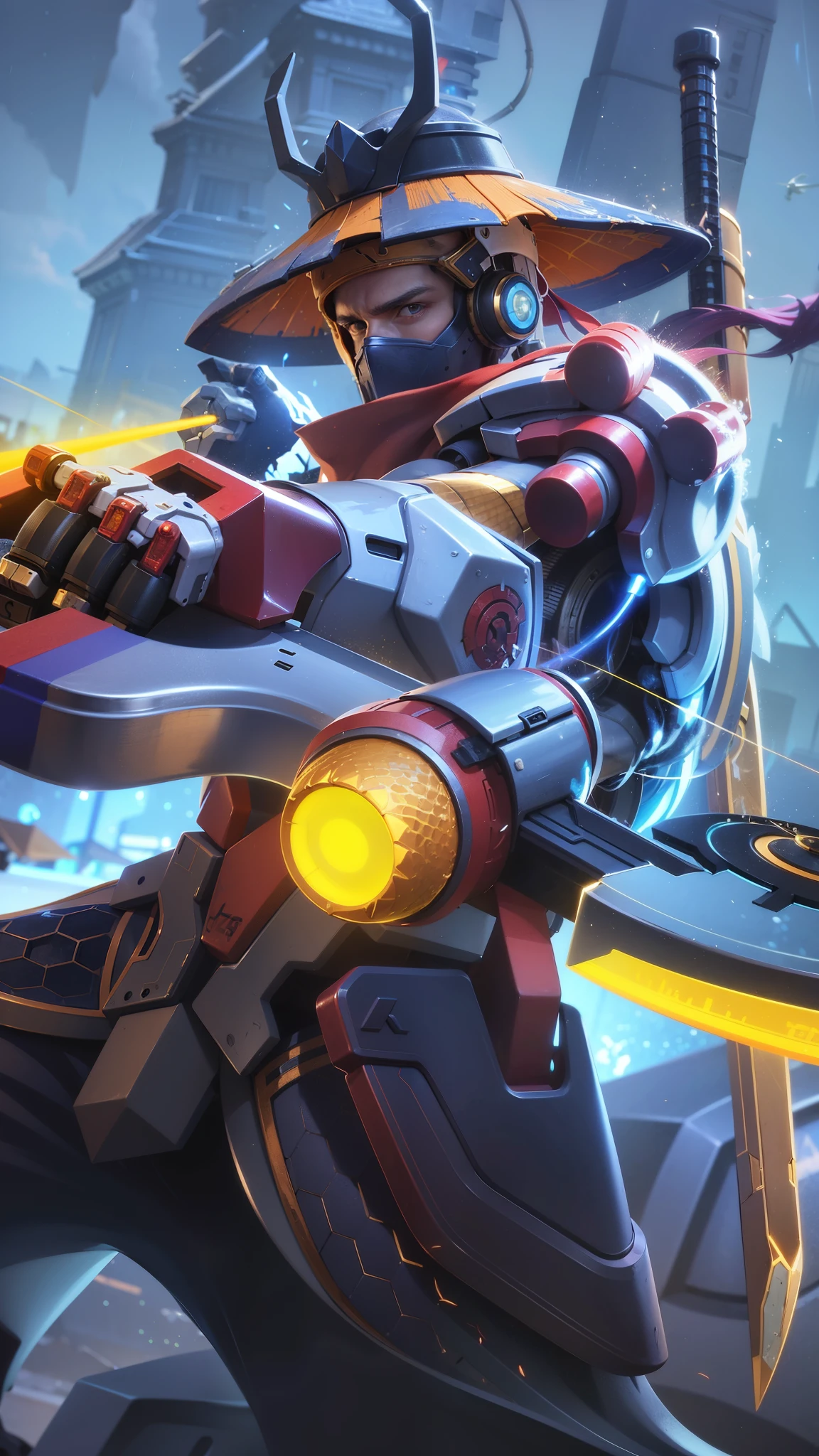 there is a man with a sword and a helmet on, heroes of the storm splash art, official splash art, overwatch splash art, 8 k hd wallpaperjpeg artifact, 8k hd wallpaperjpeg artifact, holding a lightsabre. splash art, mecha art, mechanized art concept, painterly humanoid mecha, cool mecha style
