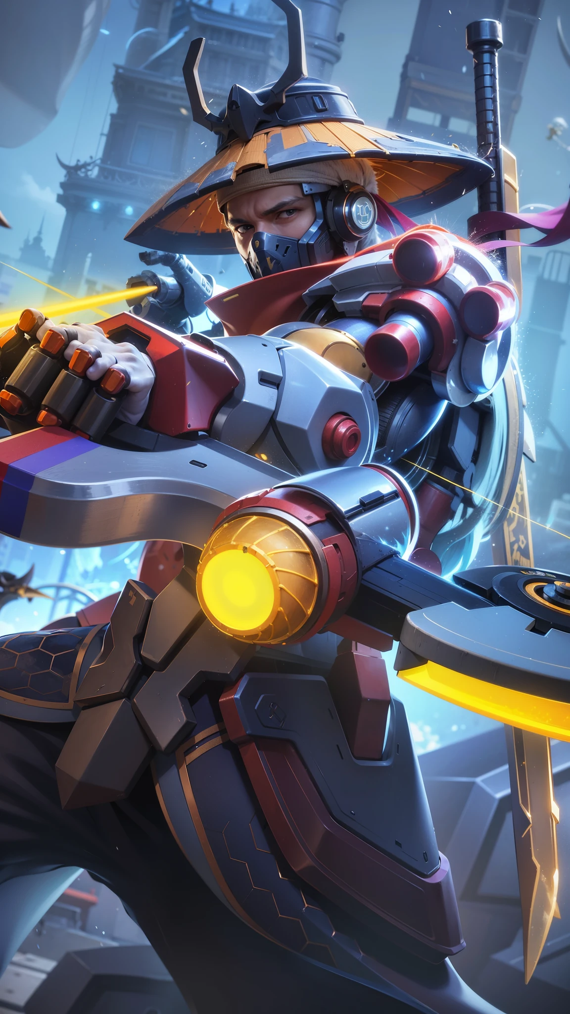 there is a man with a sword and a helmet on, heroes of the storm splash art, official splash art, overwatch splash art, 8 k hd wallpaperjpeg artifact, 8k hd wallpaperjpeg artifact, holding a lightsabre. splash art, mecha art, mechanized art concept, painterly humanoid mecha, cool mecha style