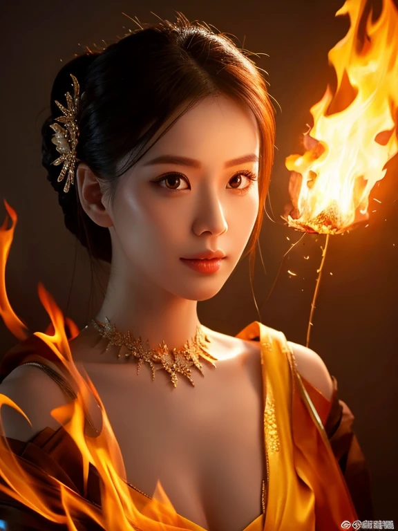 best quality,masterpiece,High resolution,a beauty,Exquisite face shape,flame princess,flame princess裙,fire magic