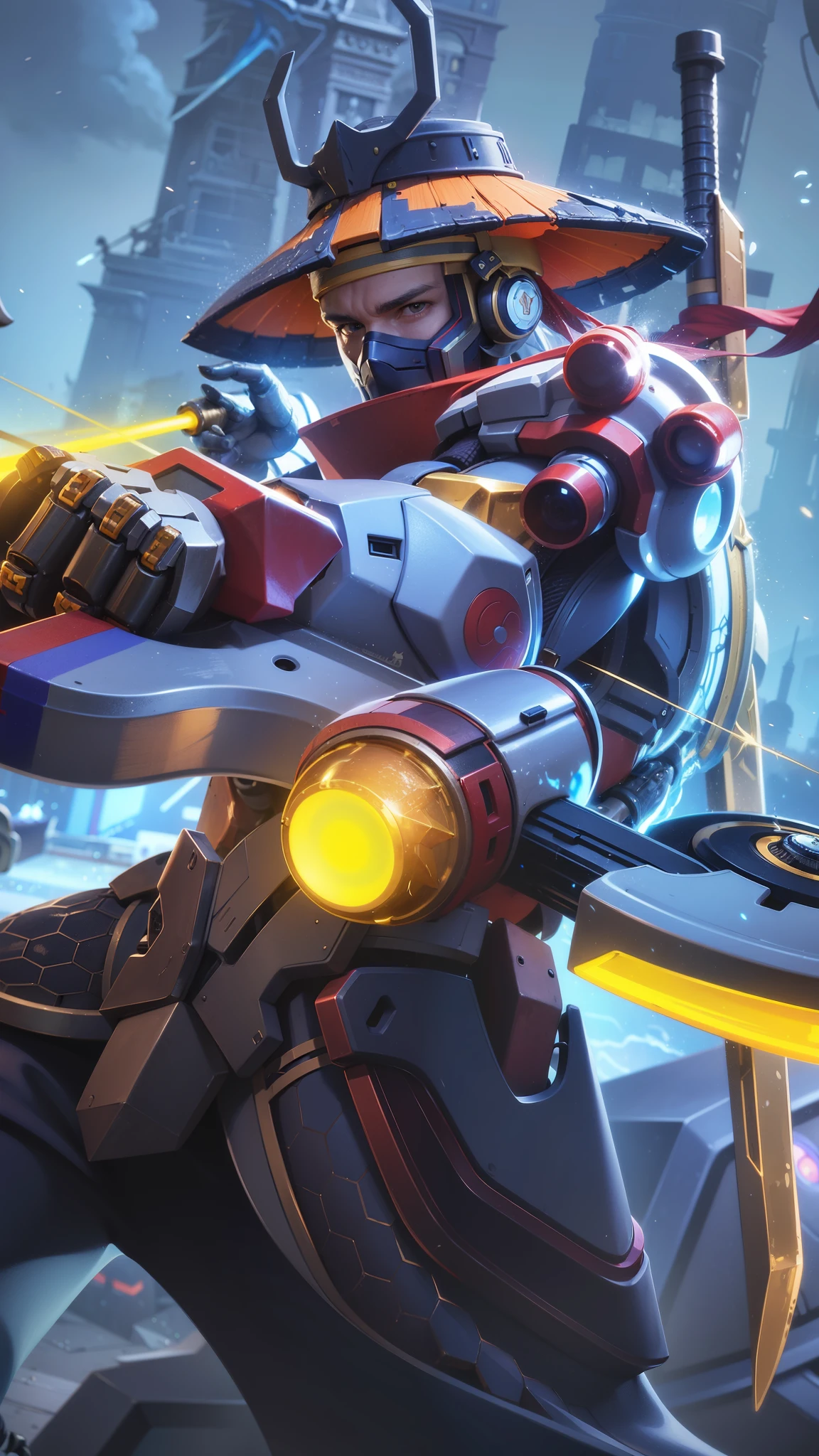there is a man with a sword and a helmet on, heroes of the storm splash art, official splash art, overwatch splash art, 8 k hd wallpaperjpeg artifact, 8k hd wallpaperjpeg artifact, holding a lightsabre. splash art, mecha art, mechanized art concept, painterly humanoid mecha, cool mecha style