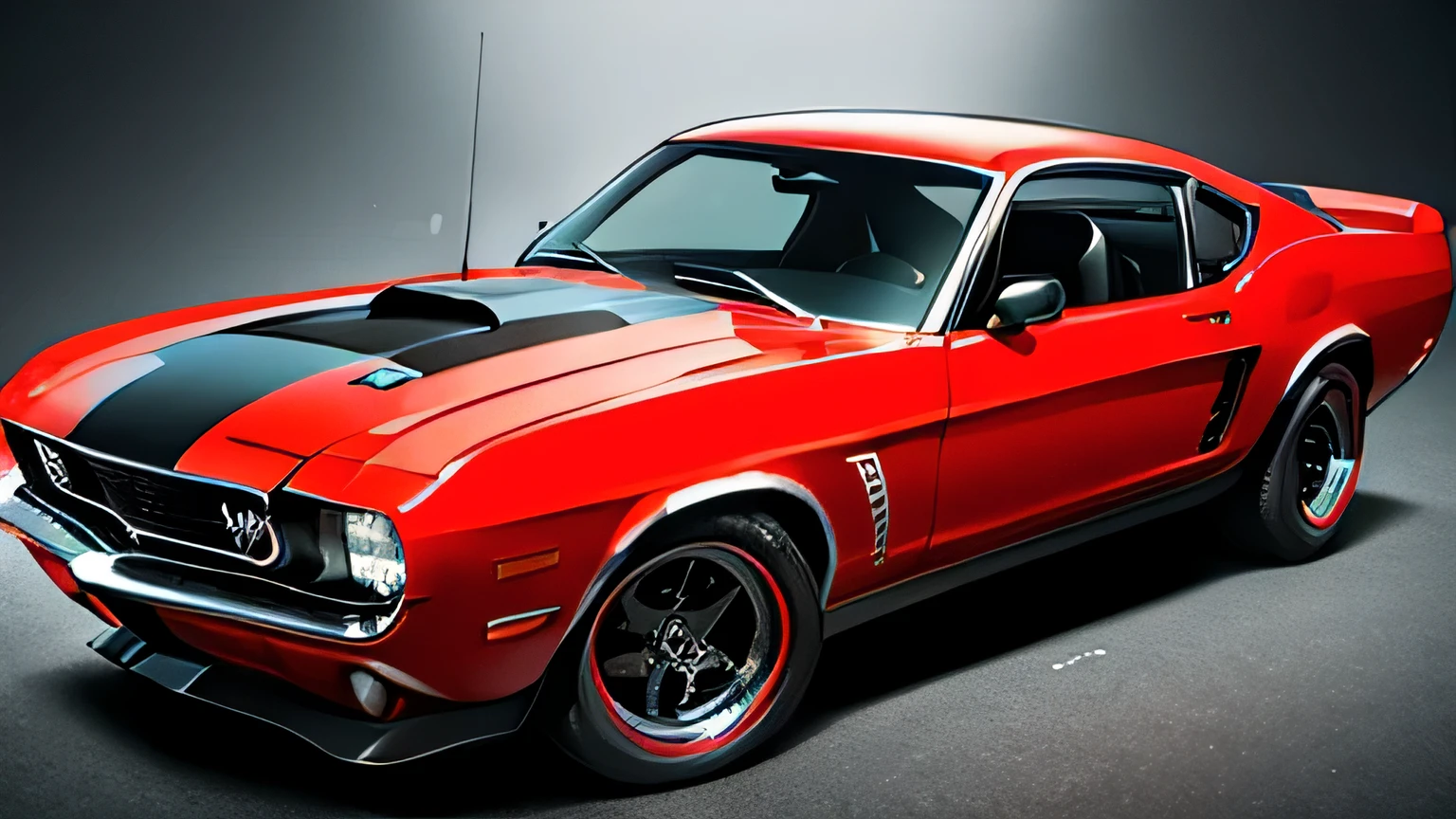 masterpiece, best quality, black and red, Ford Mustang Boss 302