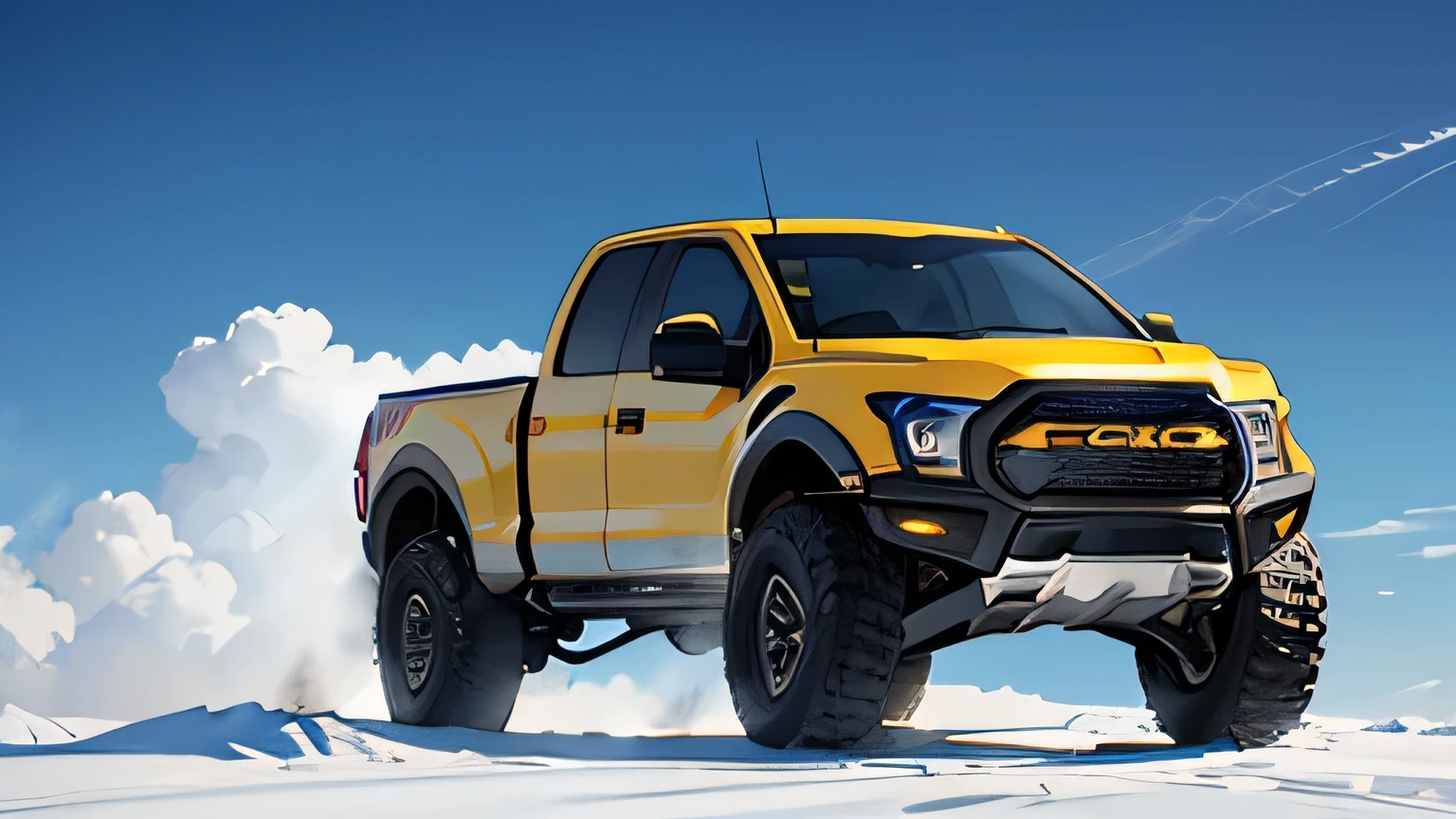 masterpiece, best quality, black and yellow, Ford F-150 Raptor