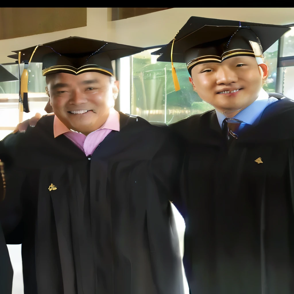three men in graduation gowns posing for a photo with a woman, graduation photo, carlos huante and doug chiang, Lee Griggs y Jason Chan, yiqiang y shurakrgt, Yo Victo y Dougherty Patrick, wearing an academic gown, John Park y Greg Rutkowski, colega, ruan jia and fenghua zhong, foto de Snapchat