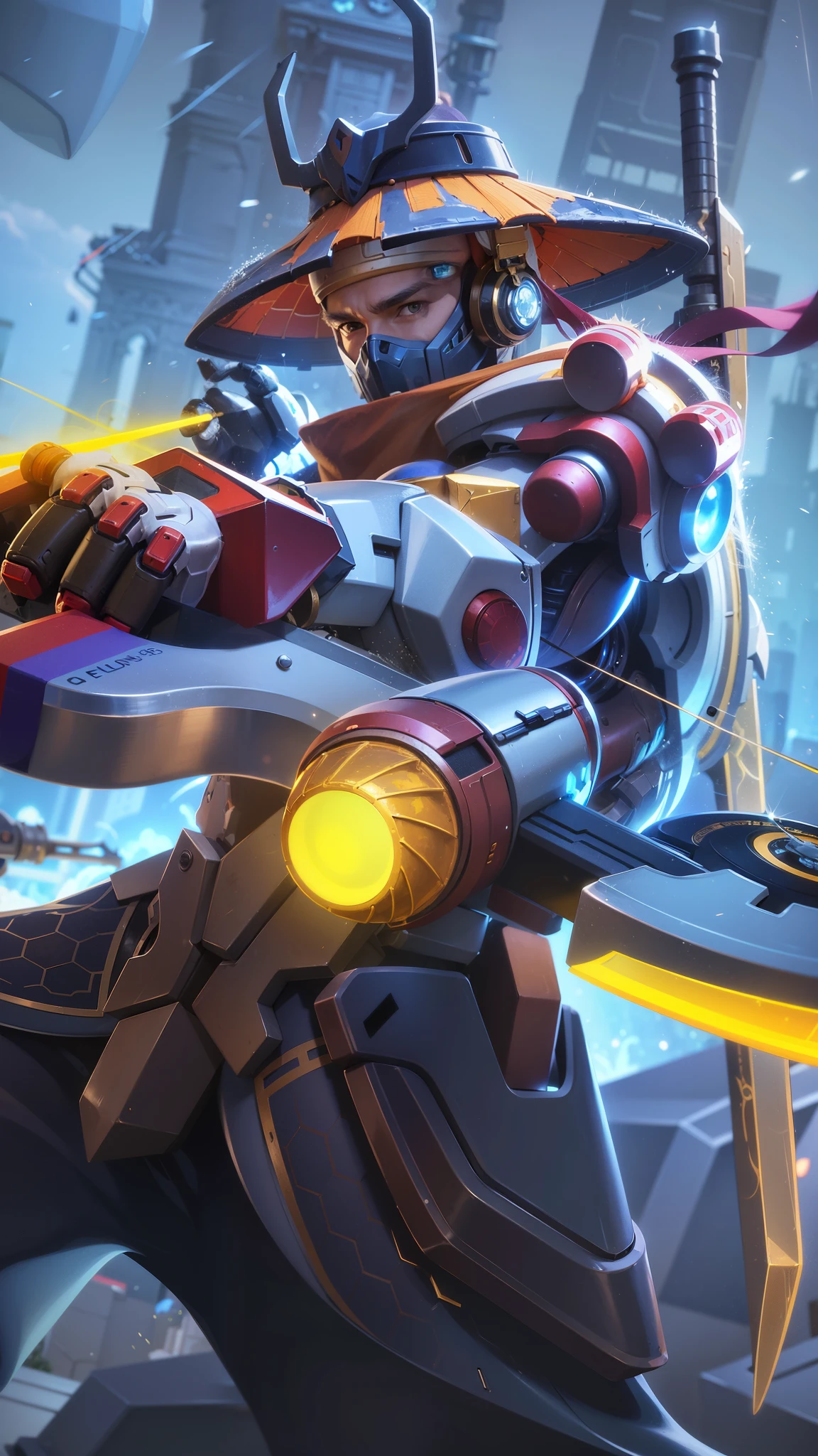 there is a man with a sword and a helmet on, heroes of the storm splash art, official splash art, overwatch splash art, 8 k hd wallpaperjpeg artifact, 8k hd wallpaperjpeg artifact, holding a lightsabre. splash art, mecha art, mechanized art concept, painterly humanoid mecha, cool mecha style