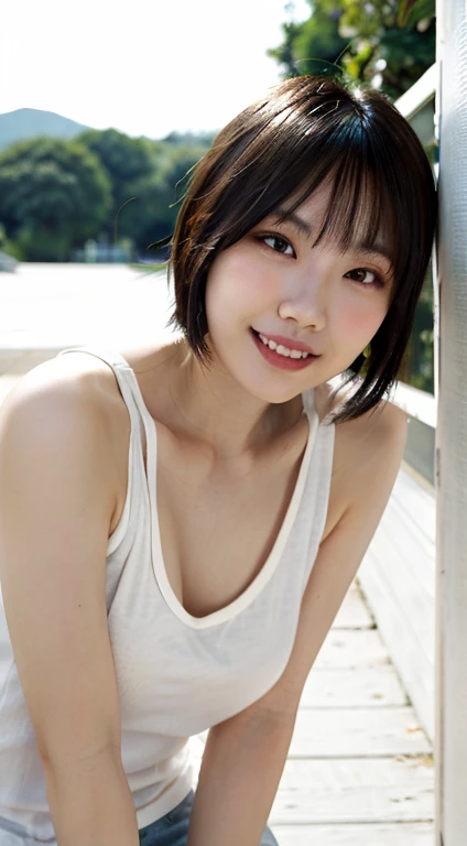 (Ultra Real), (figure), (High resolution), (8K), (very detailed), (Best figure), (beautiful and fine eyes), (highest quality), (Super detailed), (masterpiece), (wallpaper), (detailed face), droopy eyes, sweaty, upper body up, armpit, short hair, inner color, {{High school girl in colorful underwear:18age:smile}}, Japanese, {{medium breasts}},