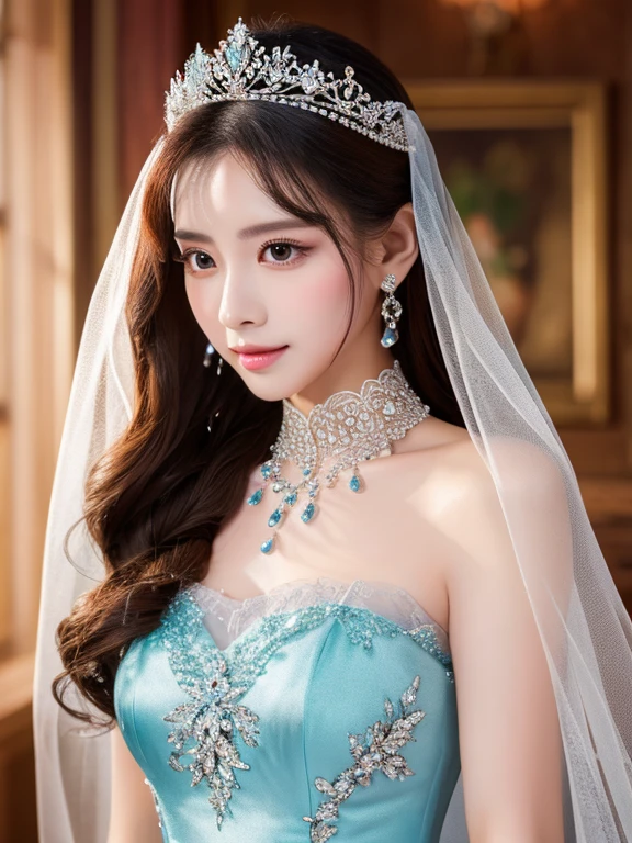 best quality,masterpiece,High resolution,a beauty,Exquisite face shape,crystal princess,Crystal magic,full-body shot,藍色crystal princess裙