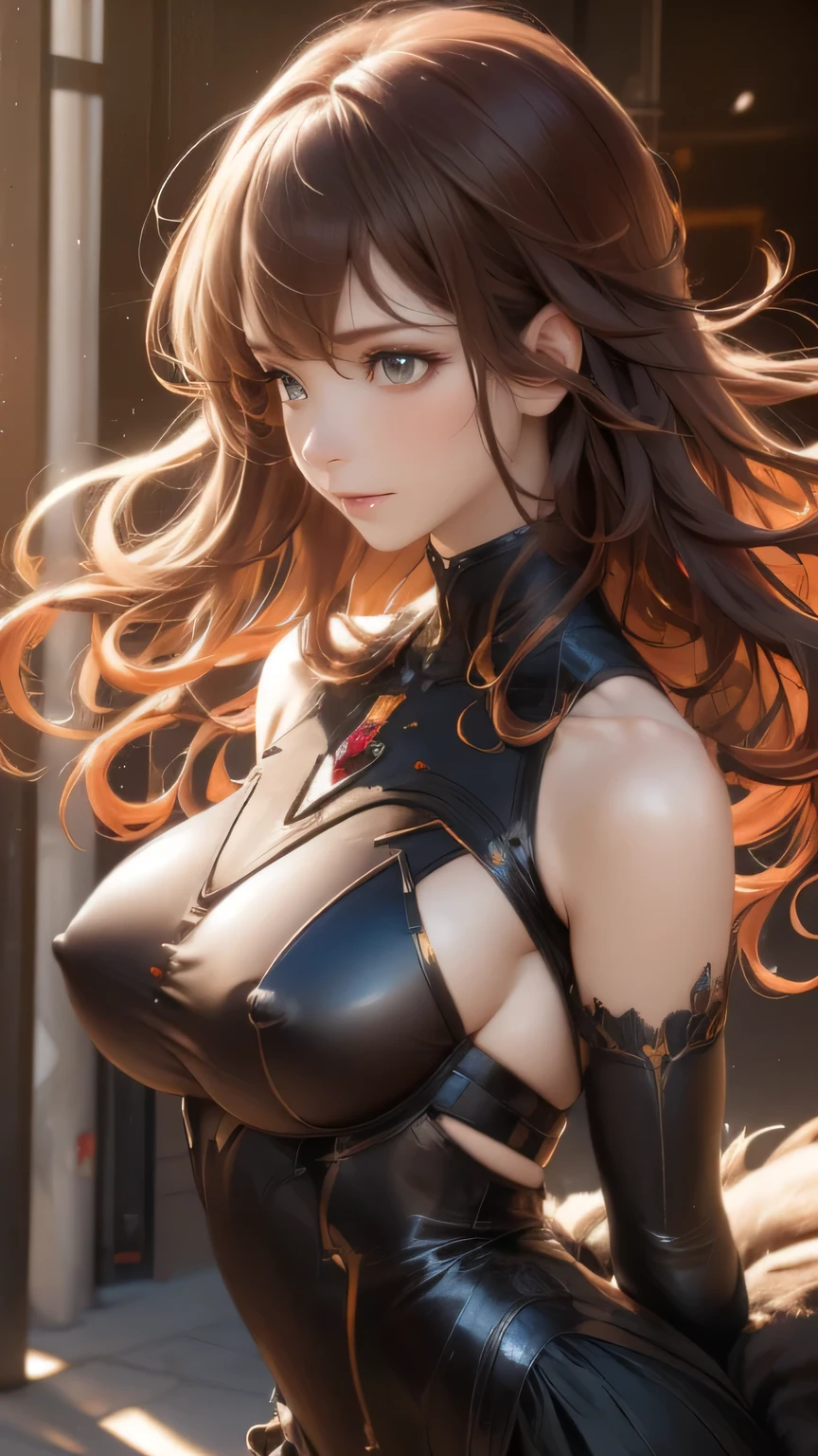 (combat readiness:1.2),(highly detailed skin),crooked,,beautiful breasts,big breasts,pale skin,pointed chest,erect nipples,(fantasy art,best image quality,surrealist portrait,(8K),Super realistic,最high quality, high quality, High resolution, high quality texture,high detail,beautiful,Detailed,Very detailed CG,Detailed texture,realistic expression of face,masterpiece,sense of presence,dynamic,bold),(thin hair),(Soft bristles),(straight hair:1.5),long flowing bangs,extra light coppery amber hair,hair above one eye,Armored see-through dress with asymmetrical embroidery,tight mini skirt,stockings,Engineer boot